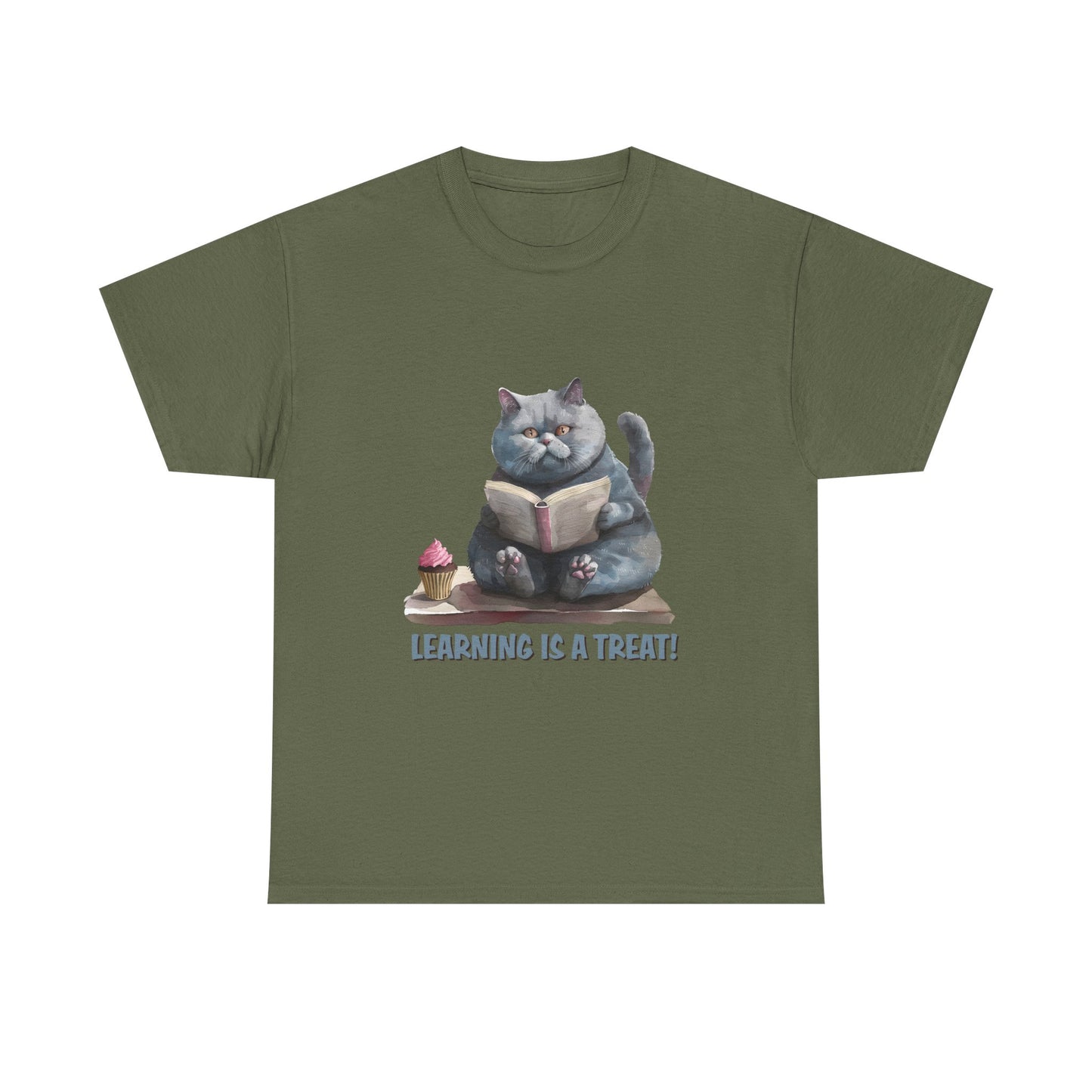Cat Reading T-Shirt — "Learning Is a Treat" Cute Book Lover Tee