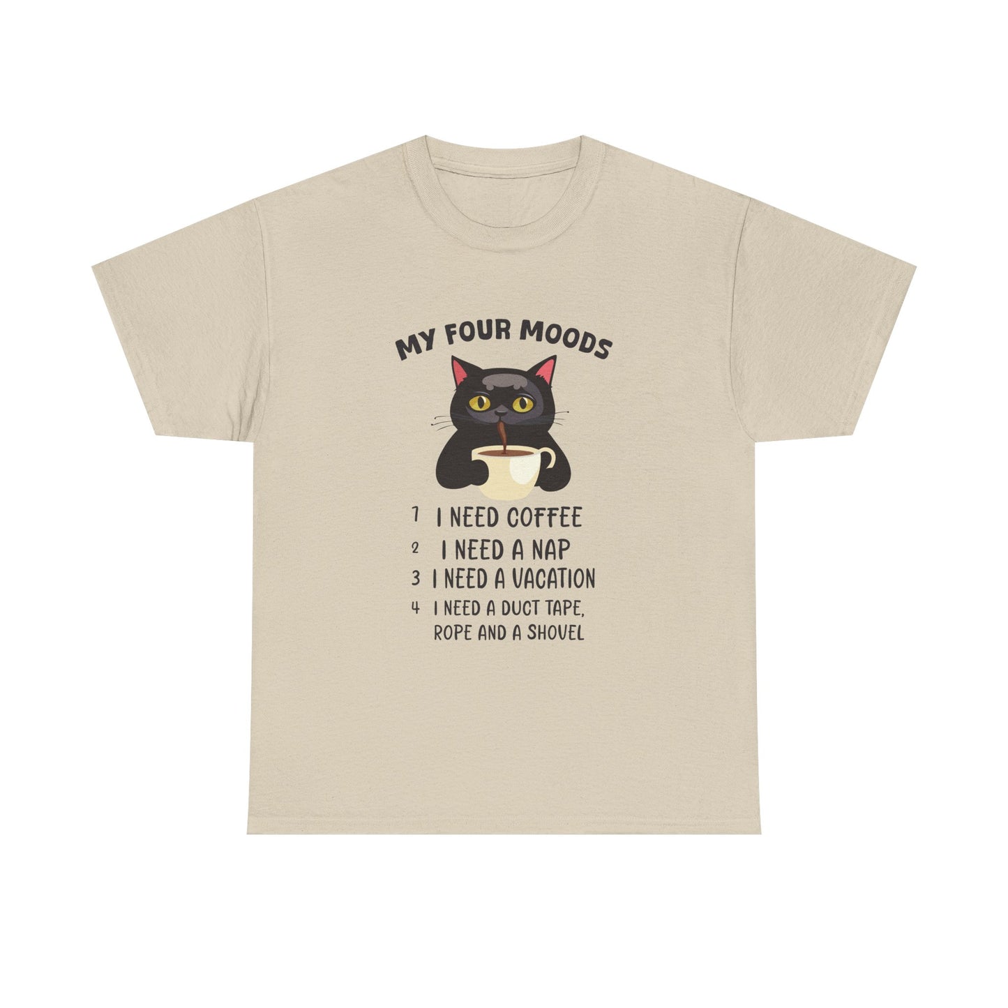 Cat 'My Four Moods' Coffee Tee — Funny Cat Coffee Shirt