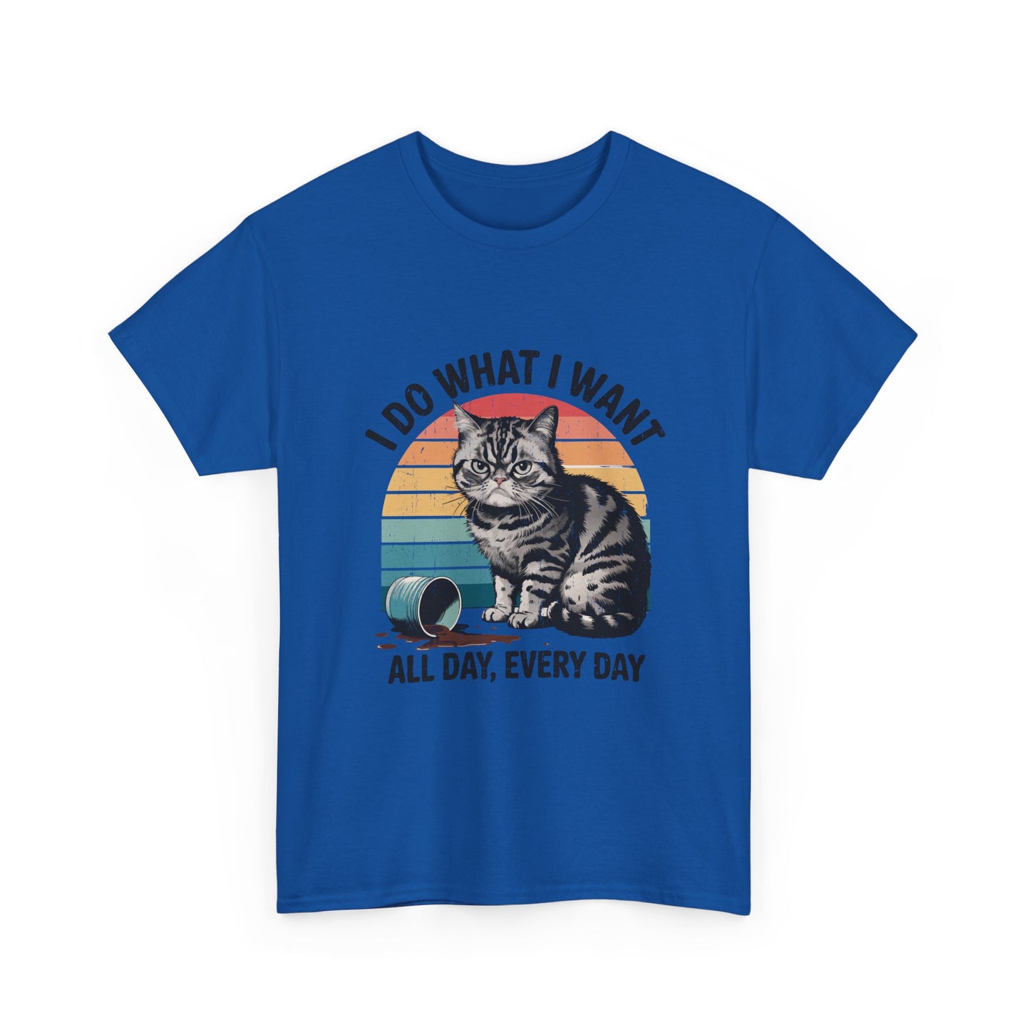 Cat Graphic Tee — "I Do What I Want All Day, Every Day" Vintage Sunset T-Shirt