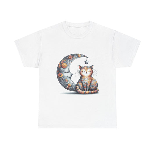 Cat Moon T-Shirt — Whimsical Cosmic Cat Graphic Tee