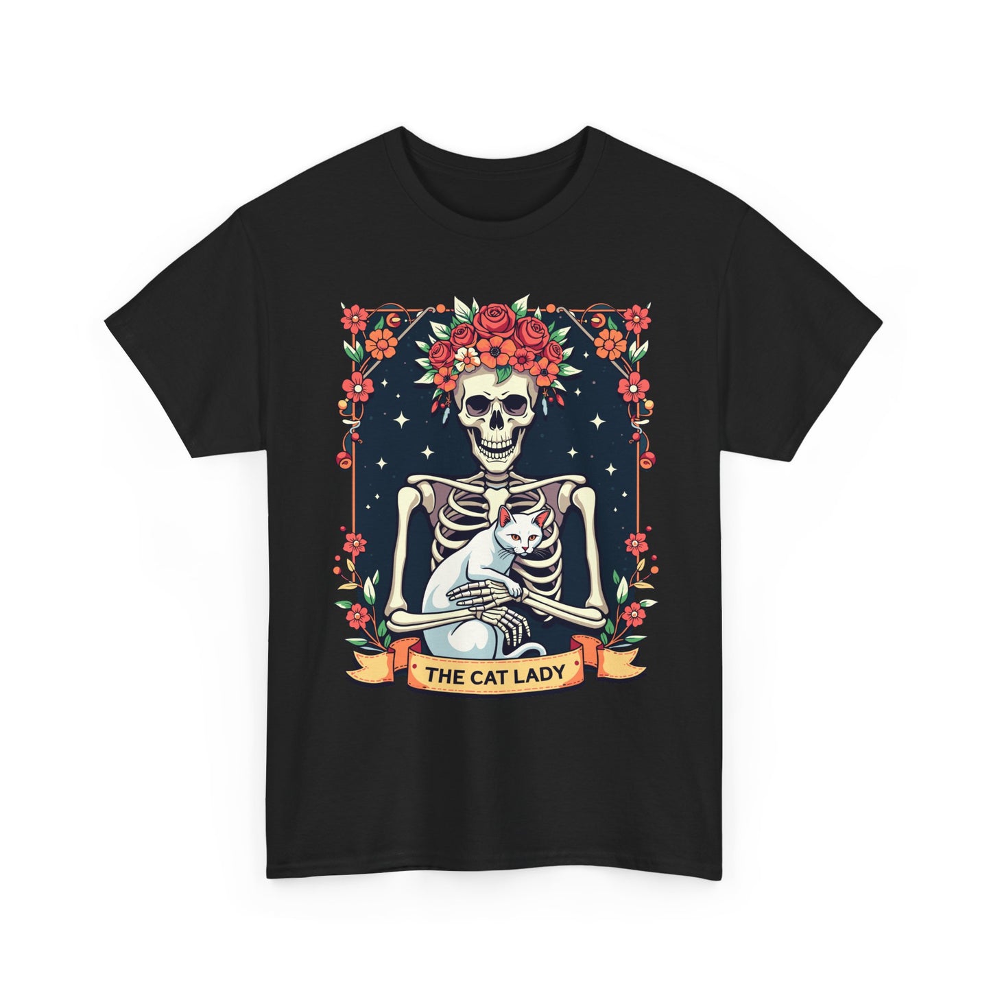 Cat Lady Skeleton T-Shirt — Floral Day of the Dead Cat Tee
