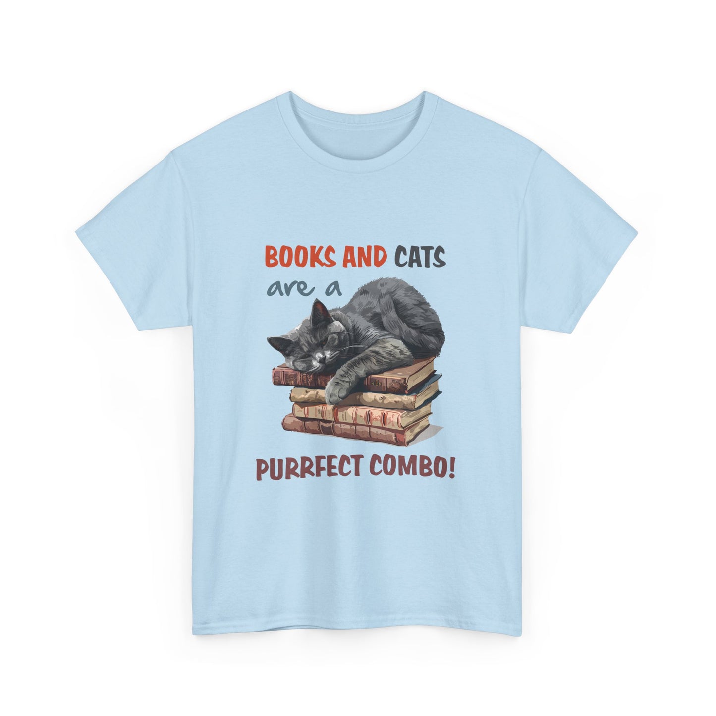 Cat & Books T-Shirt — "Books and Cats are a Purrfect Combo" Cozy Reader Tee