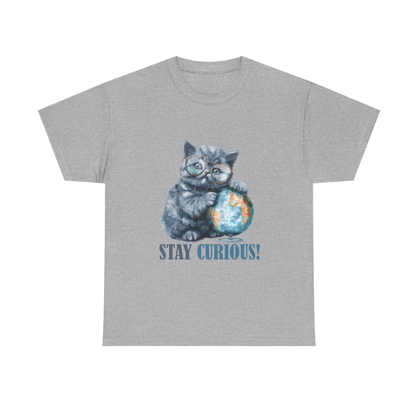 Cat & Globe T-Shirt — "Stay Curious!" Cute Explorer Kitten Tee