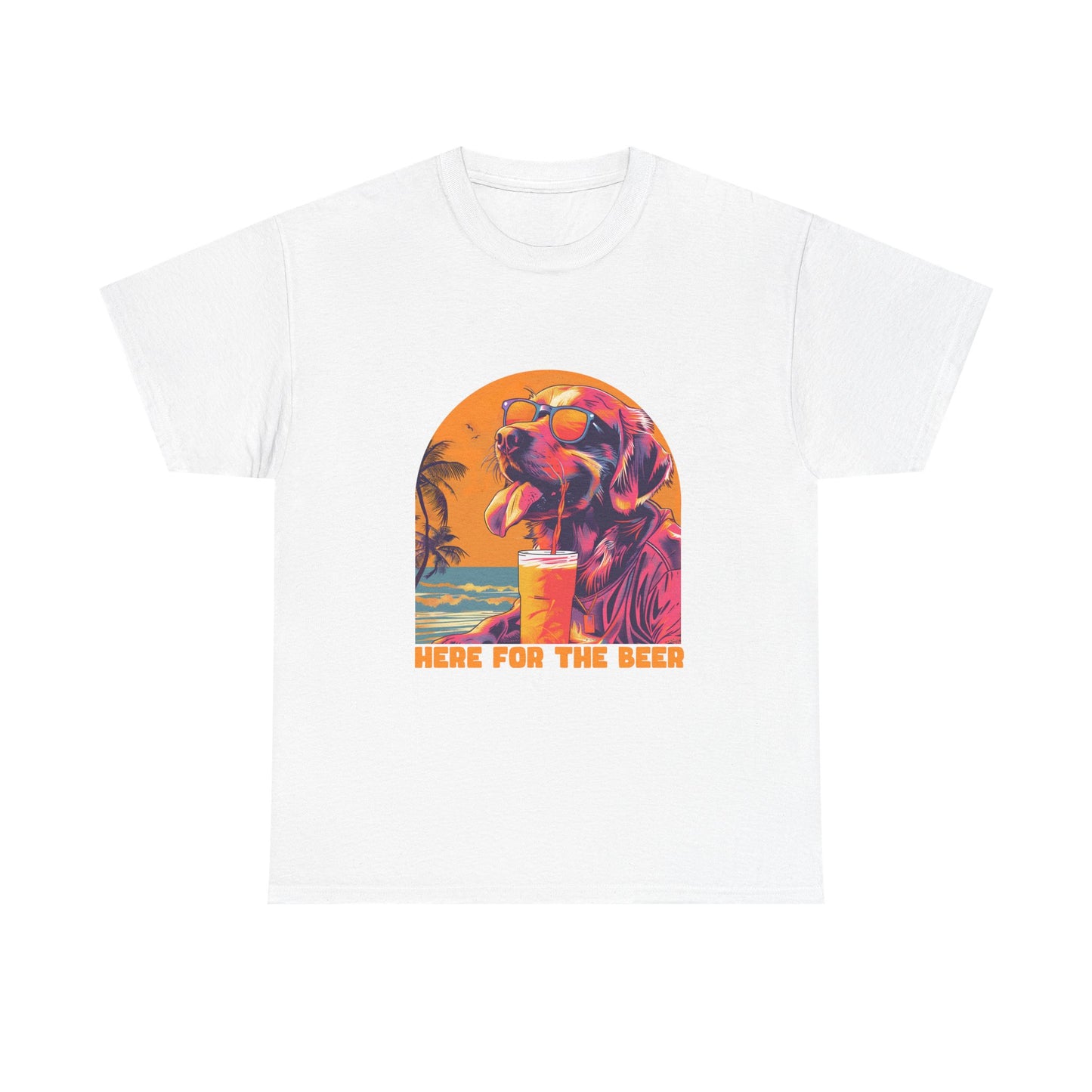 T-Shirt — 'Here For The Beer' Flamingo Beach Graphic Tee