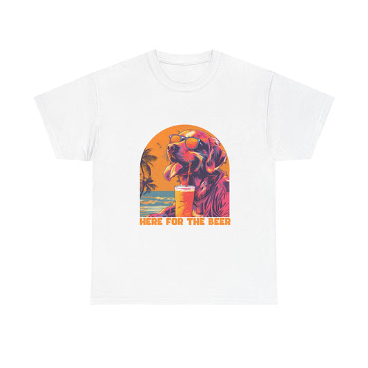 T-Shirt — 'Here For The Beer' Flamingo Beach Graphic Tee