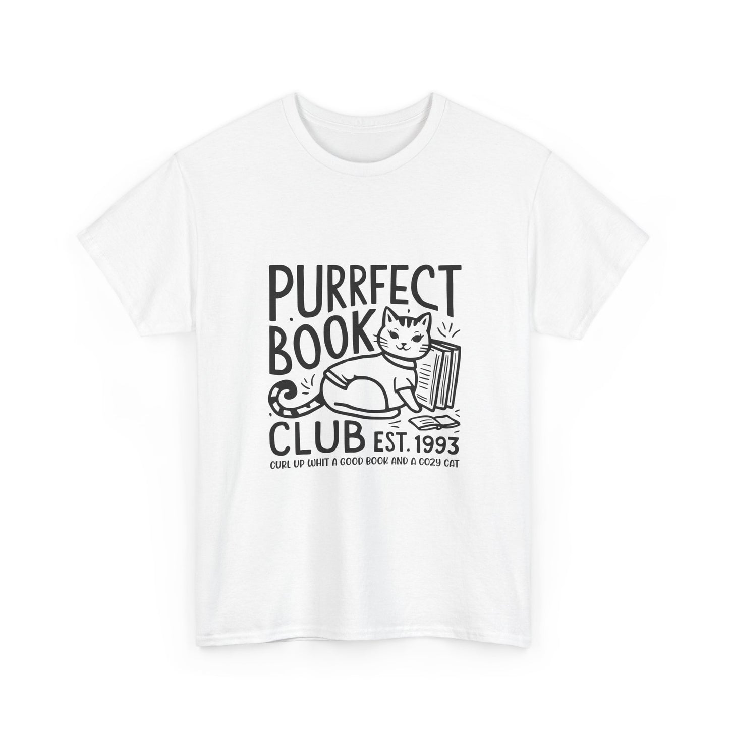 Purrfect Book Club T-Shirt — Cute Cat & Books Graphic Tee for Readers