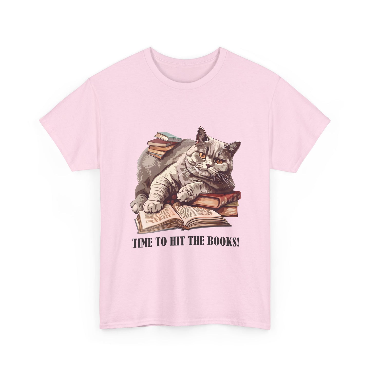 Cat & Books T-Shirt — "Time to Hit the Books" Cute Study Cat Tee