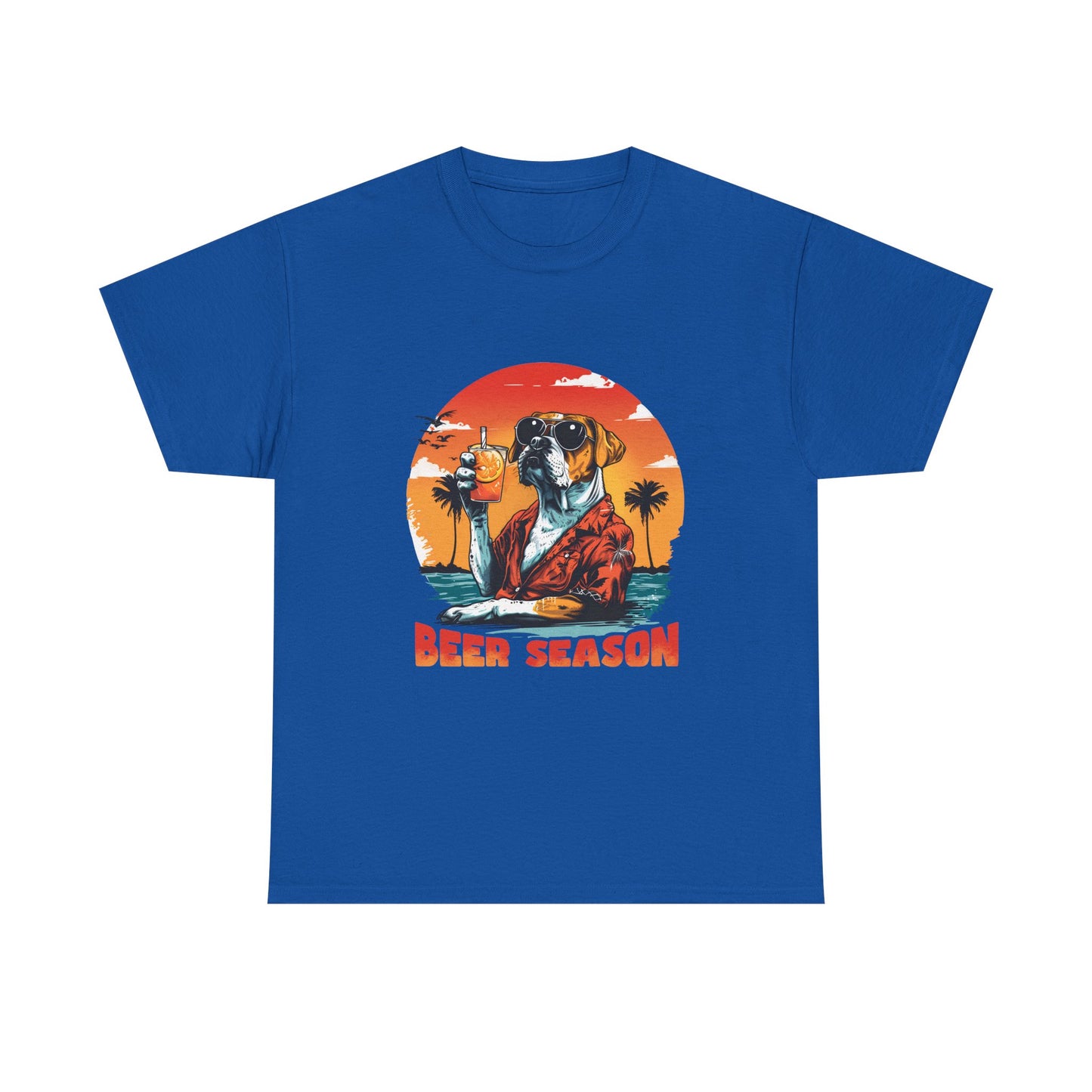 Beer Season T-Shirt — Vintage Sunset Dog Holding Beer