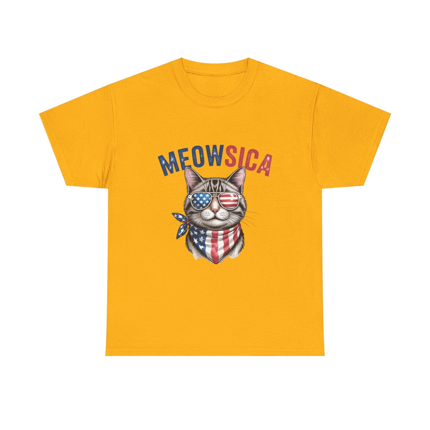 Meowsica Cat T‑Shirt — Patriotic American Flag Kitty Tee