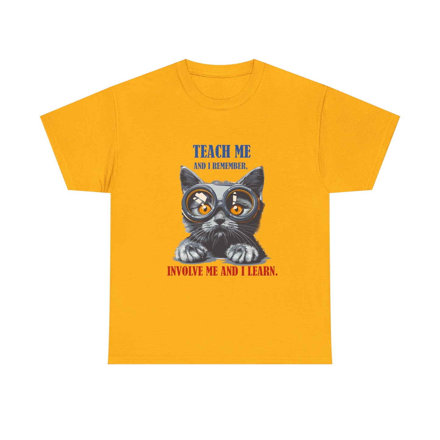 Cat Teacher T‑Shirt — “Teach Me and I Remember, Involve Me and I Learn” Educational Cat Tee