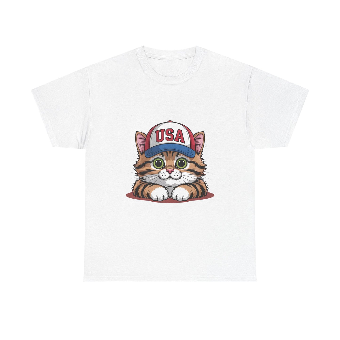 USA Kitten T-Shirt – Cute Cat Wearing USA Cap, Patriotic Fourth of July Tee