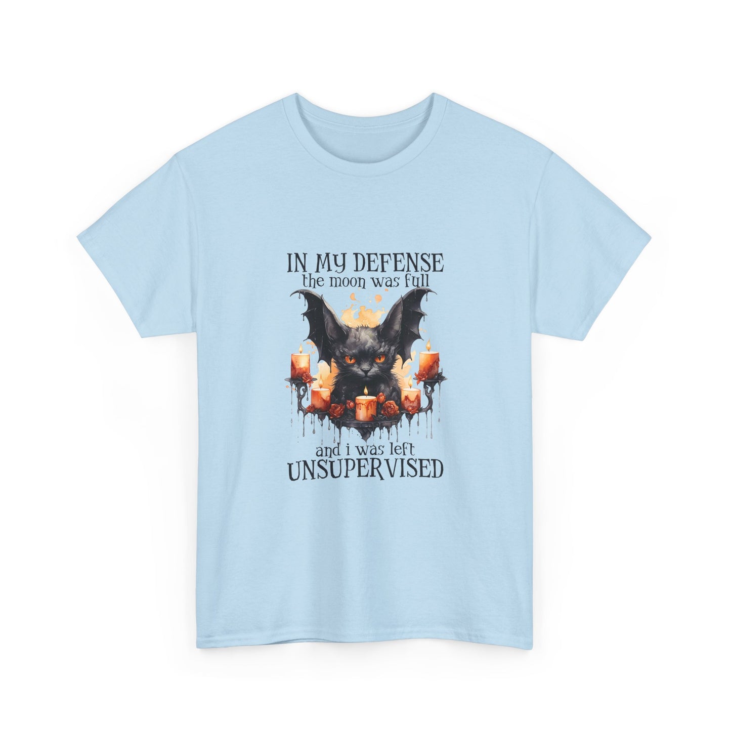 Bat Candle Tee - "In My Defense the Moon Was Full" Halloween Graphic T-Shirt