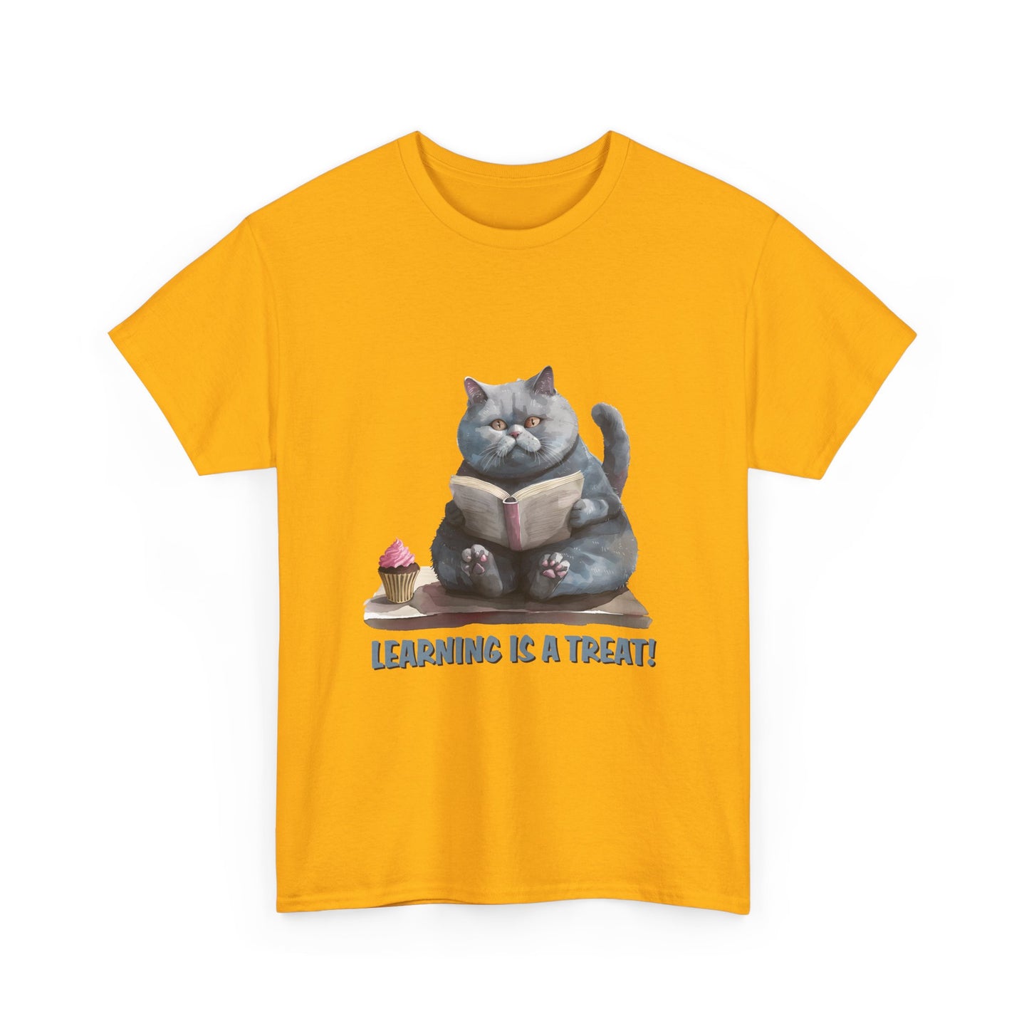 Cat Reading T-Shirt — "Learning Is a Treat" Cute Book Lover Tee