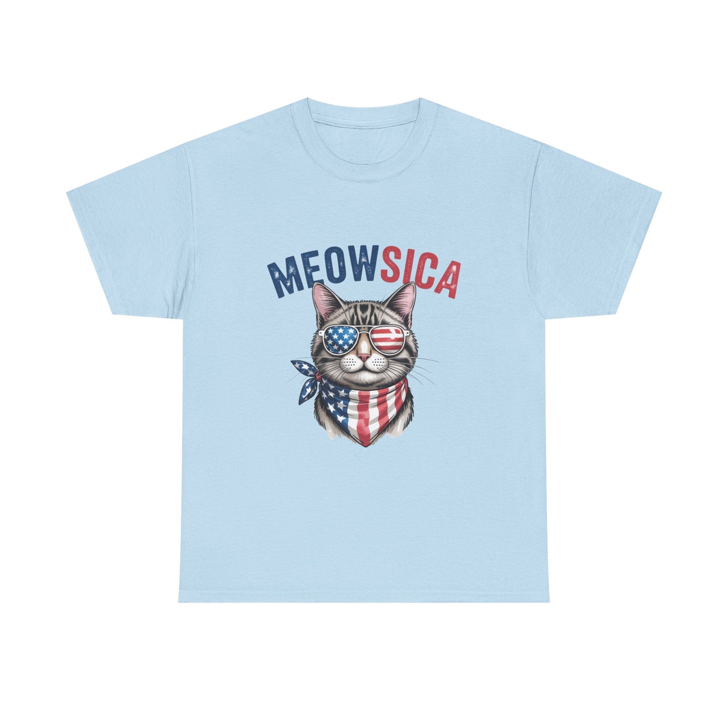 Meowsica Cat T‑Shirt — Patriotic American Flag Kitty Tee
