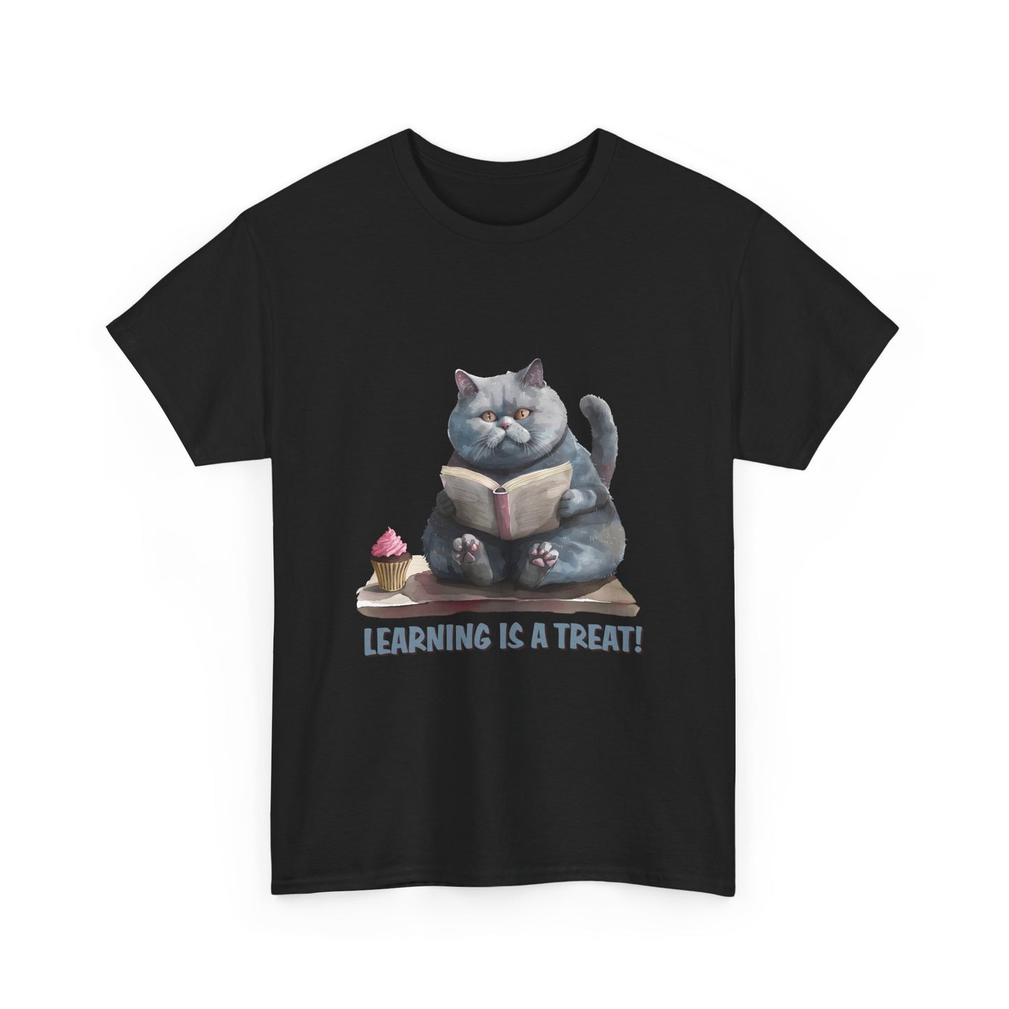 Cat Reading T-Shirt — "Learning Is a Treat" Cute Book Lover Tee