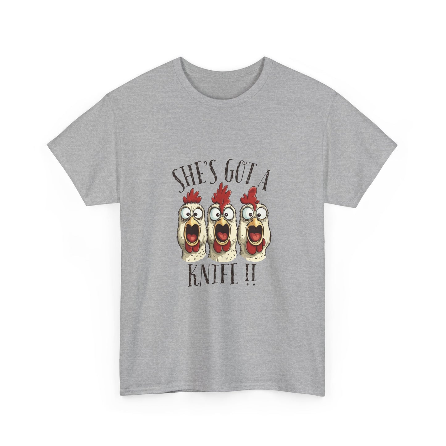 Chicken Choir "She's Got a Knife!!" Tee - Funny Farm Animal Graphic T-Shirt