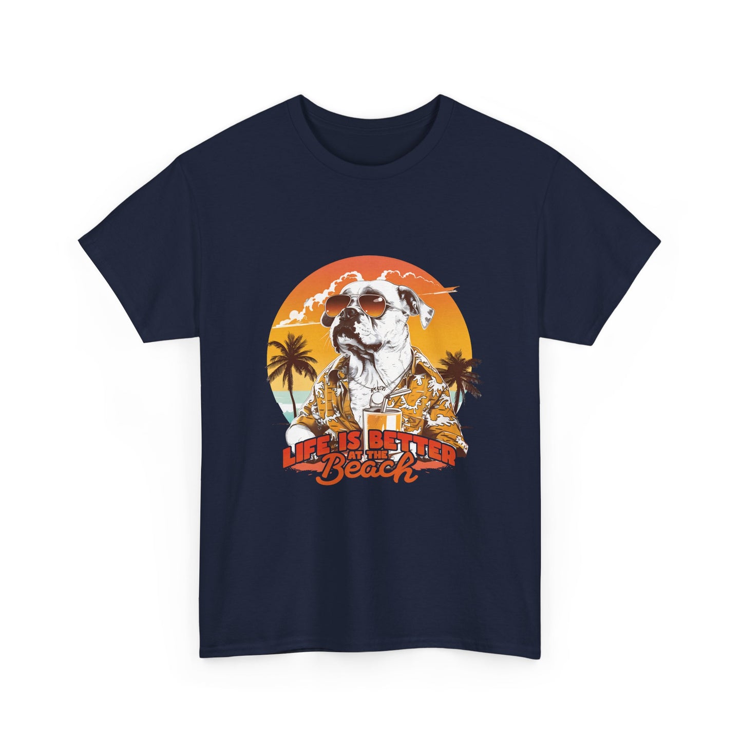 Beach Dog T‑Shirt — "Life Is Better at the Beach" Vintage Sunset Tee