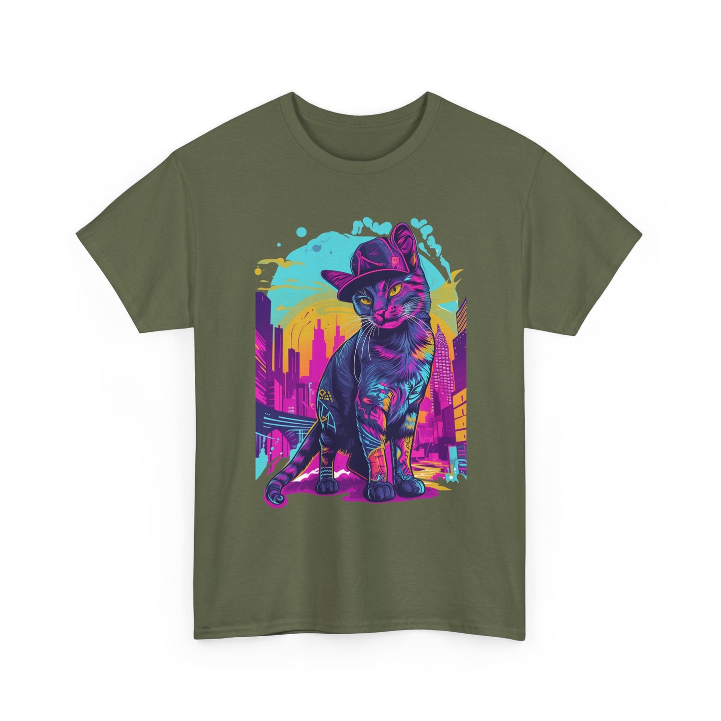 Neon City Cat Tee — Retro Vaporwave Cat T-Shirt