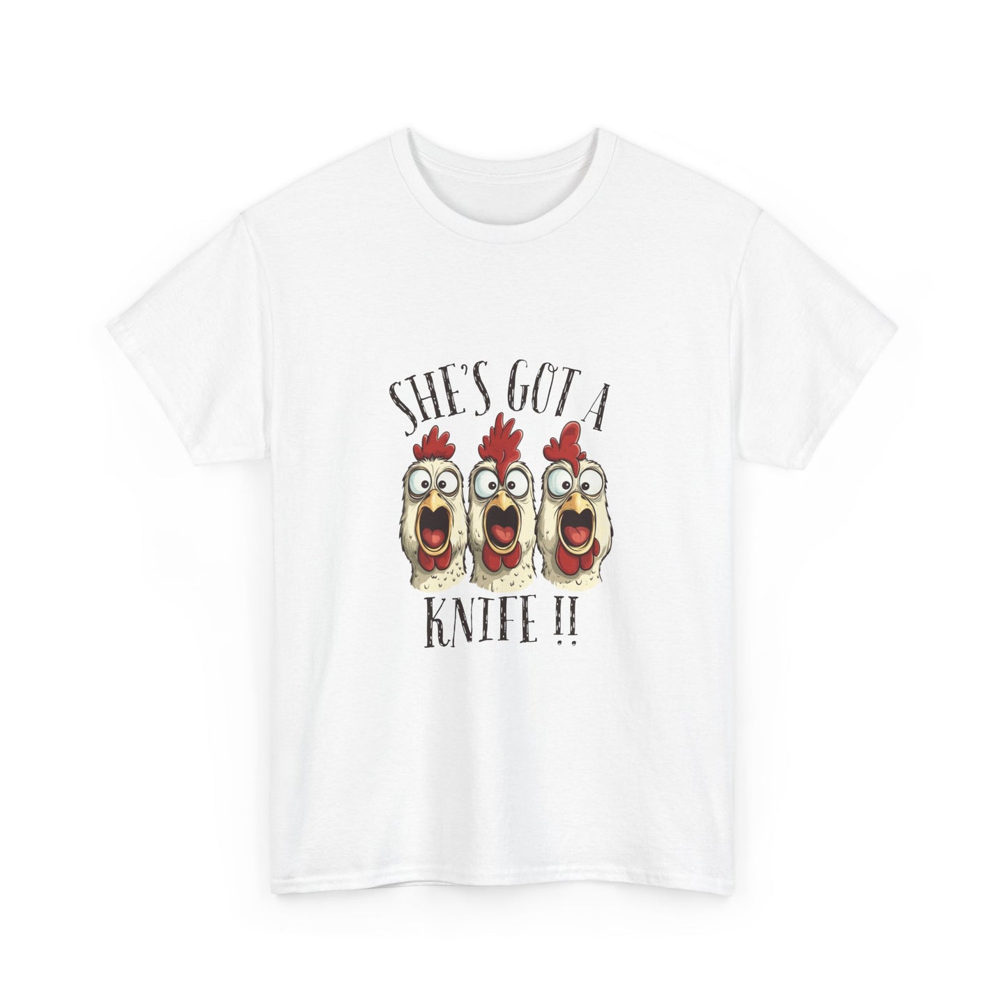 Chicken Choir "She's Got a Knife!!" Tee - Funny Farm Animal Graphic T-Shirt