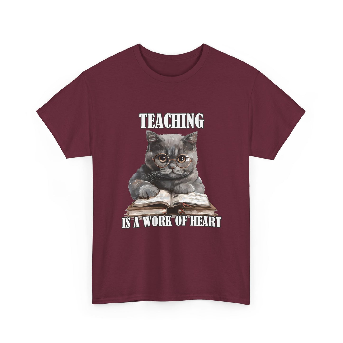 Teacher Cat T-Shirt – "Teaching Is A Work Of Heart" Cute Cat Teacher Tee