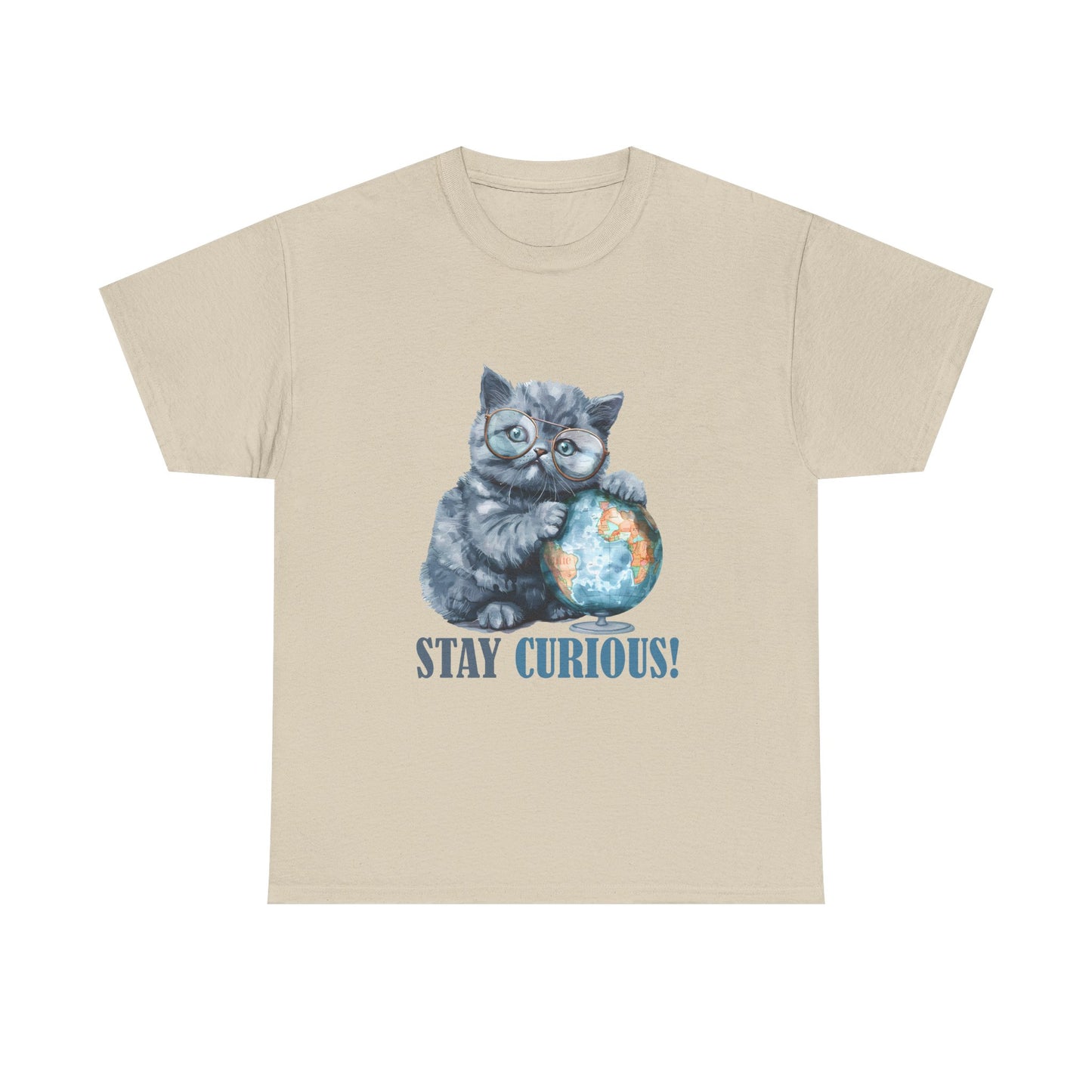 Cat & Globe T-Shirt — "Stay Curious!" Cute Explorer Kitten Tee