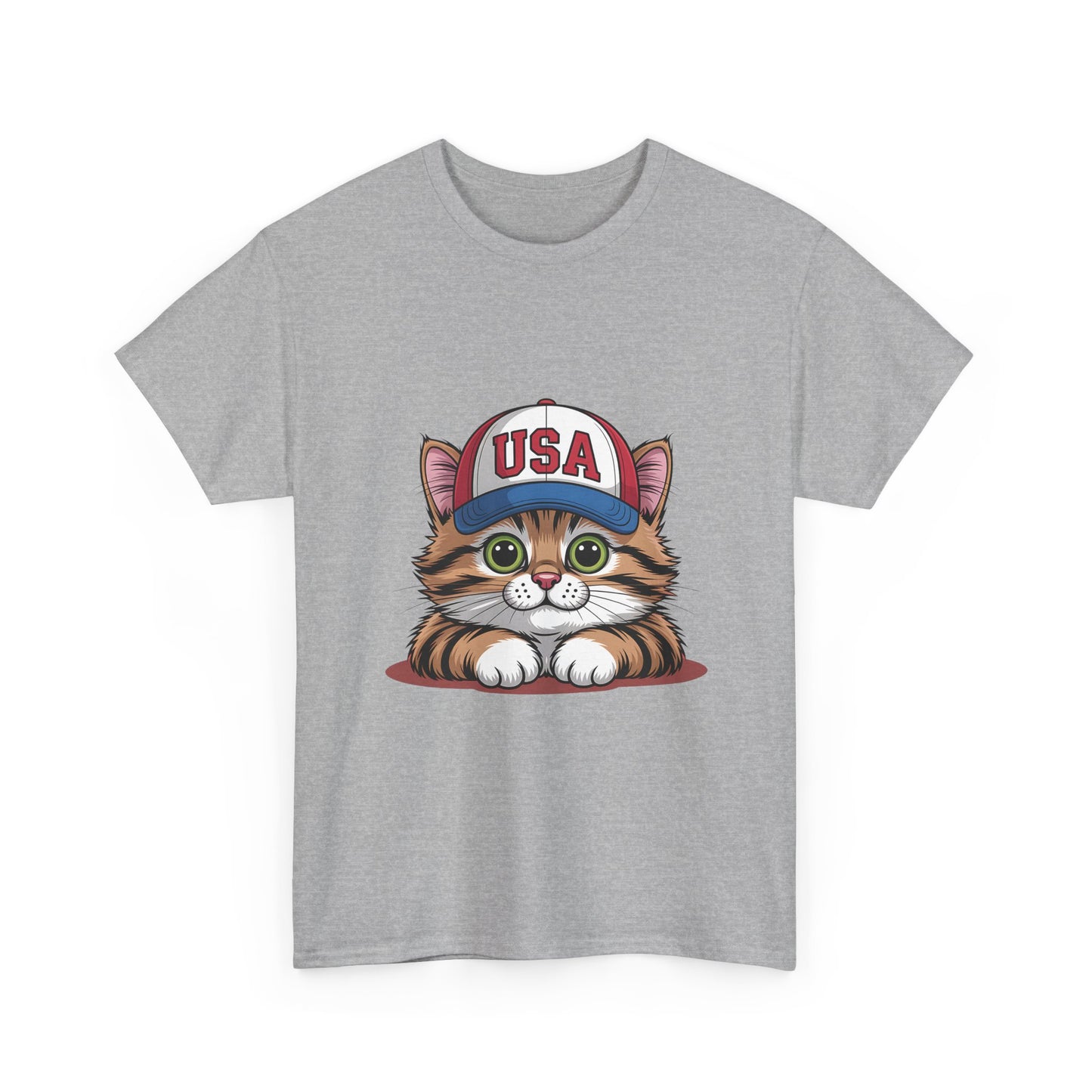 USA Kitten T-Shirt – Cute Cat Wearing USA Cap, Patriotic Fourth of July Tee