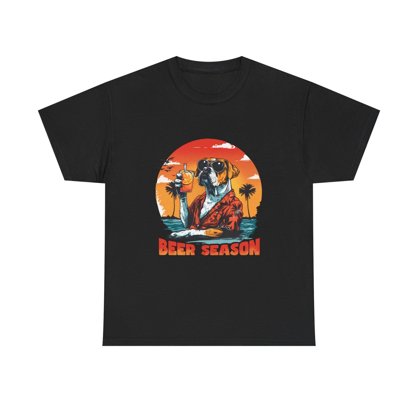 Beer Season T-Shirt — Vintage Sunset Dog Holding Beer