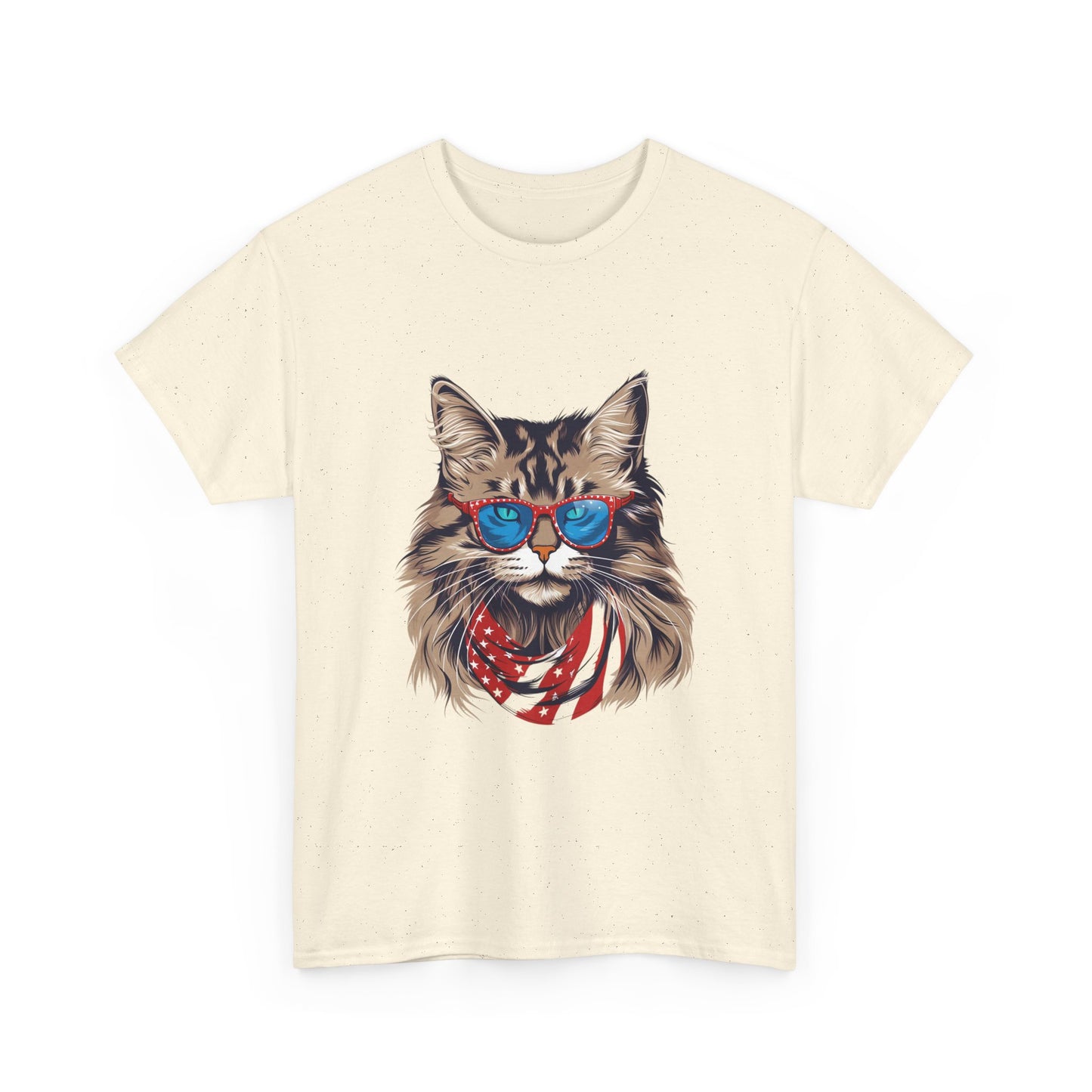 Patriotic Cat Tee — Cat with American Flag Bandana & Sunglasses T-Shirt