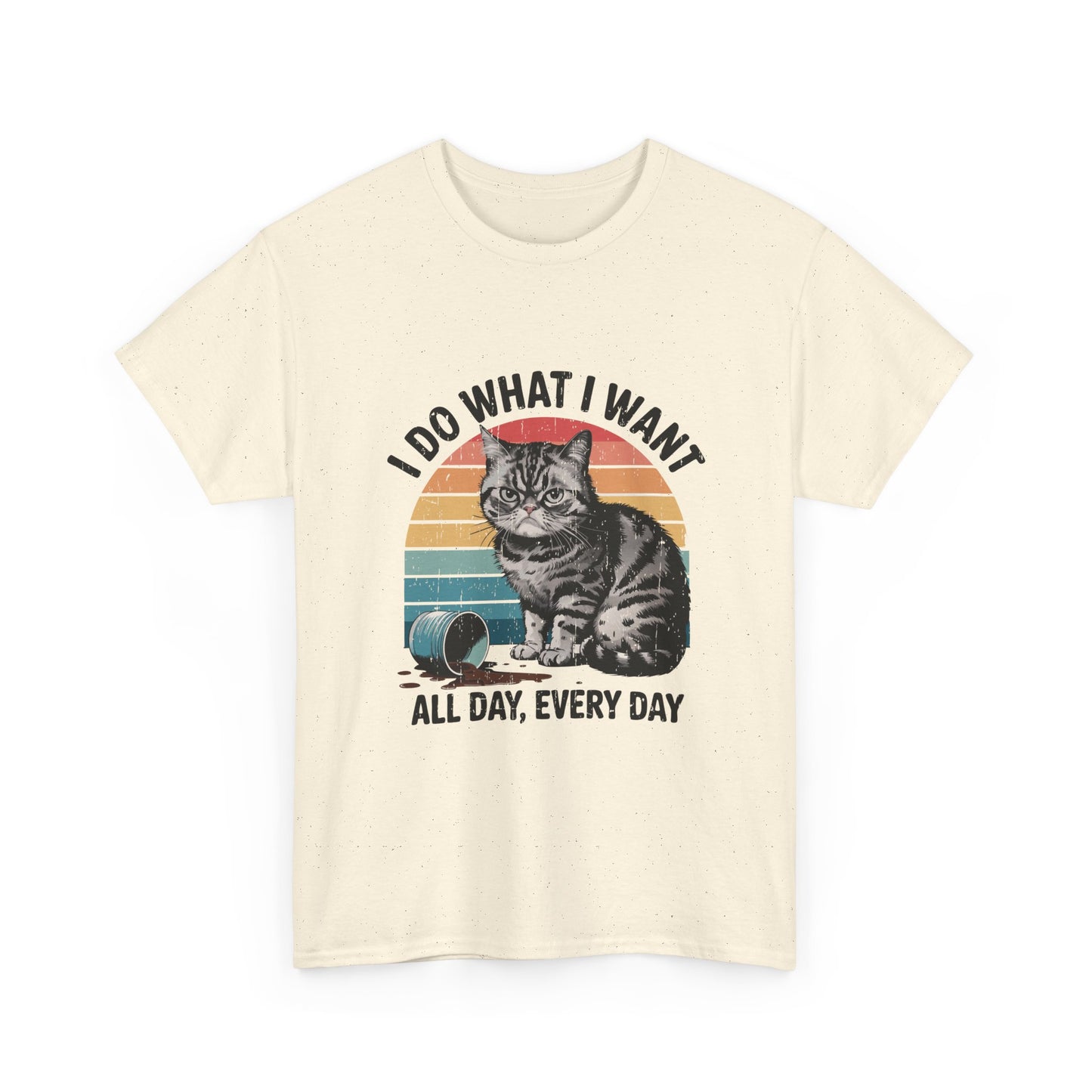 Cat Graphic Tee — "I Do What I Want All Day, Every Day" Vintage Sunset T-Shirt
