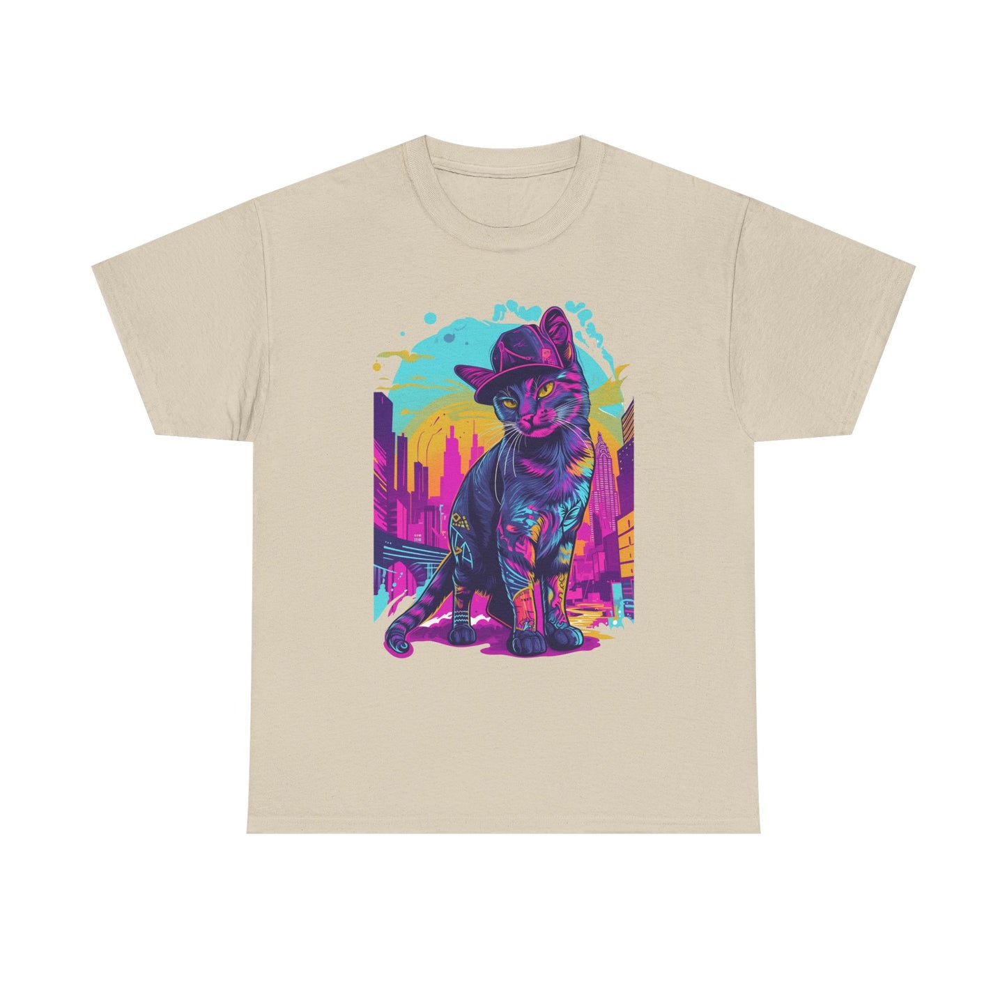 Neon City Cat Tee — Retro Vaporwave Cat T-Shirt