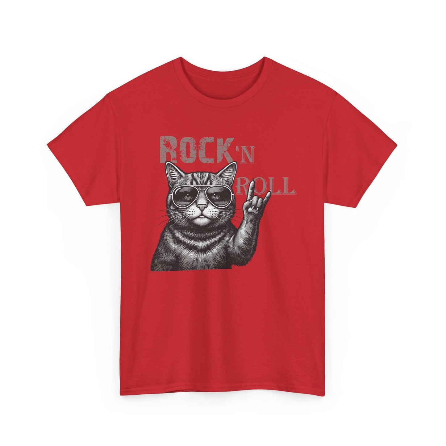 Rock 'N Roll Cat T-Shirt — Retro Cat Making Rock Hand Sign Tee