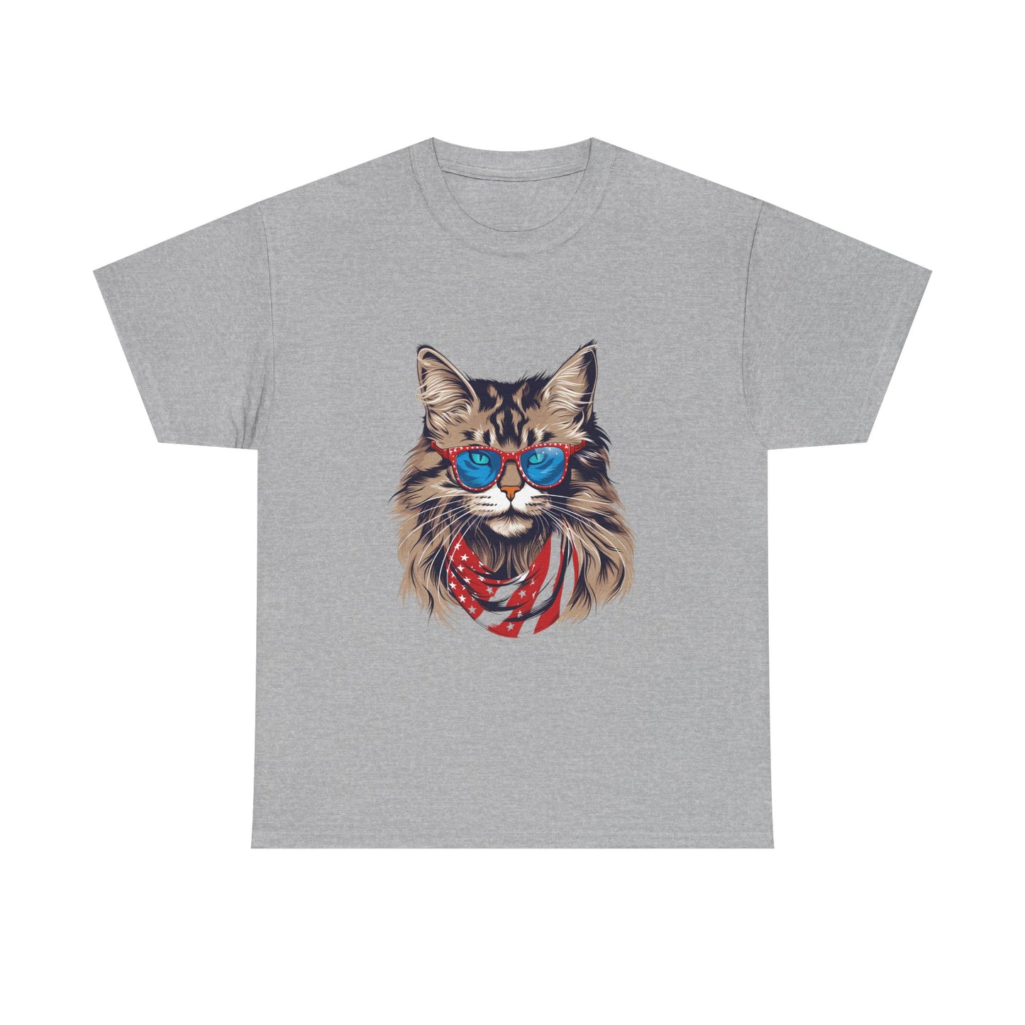 Patriotic Cat Tee — Cat with American Flag Bandana & Sunglasses T-Shirt