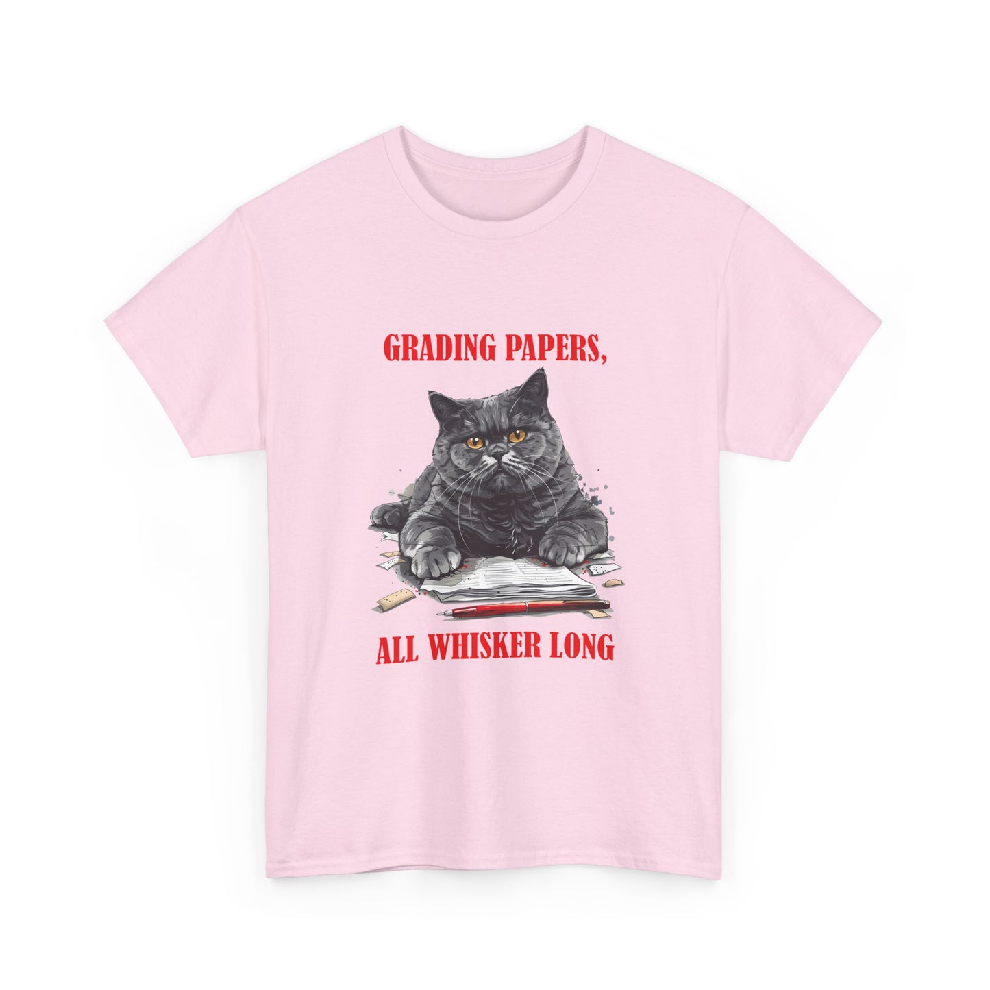 Teacher Cat T-Shirt — "Grading Papers, All Whisker Long" Funny Teacher Gift