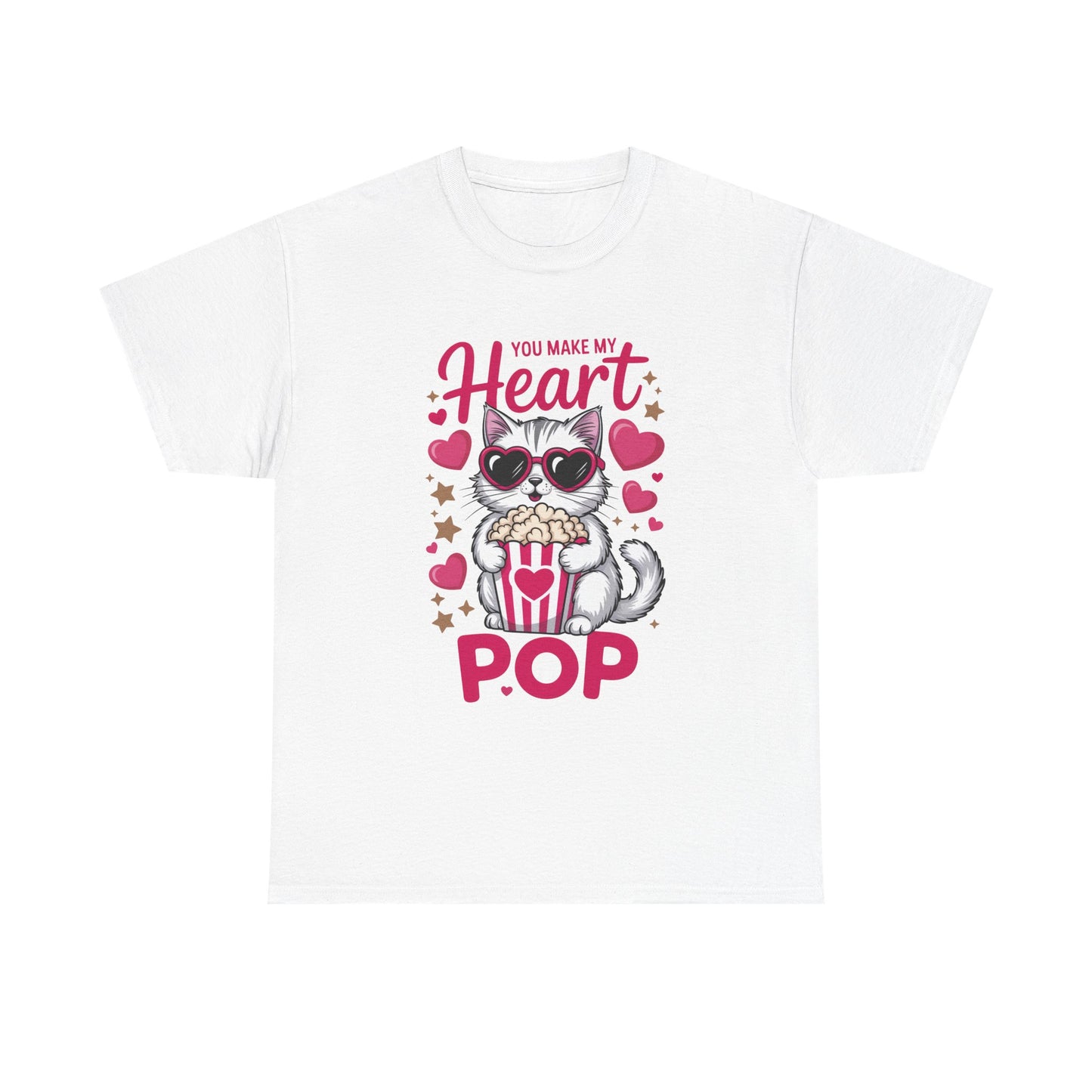 Cat Popcorn Tee — "You Make My Heart Pop" Cute Cat Valentine T-Shirt