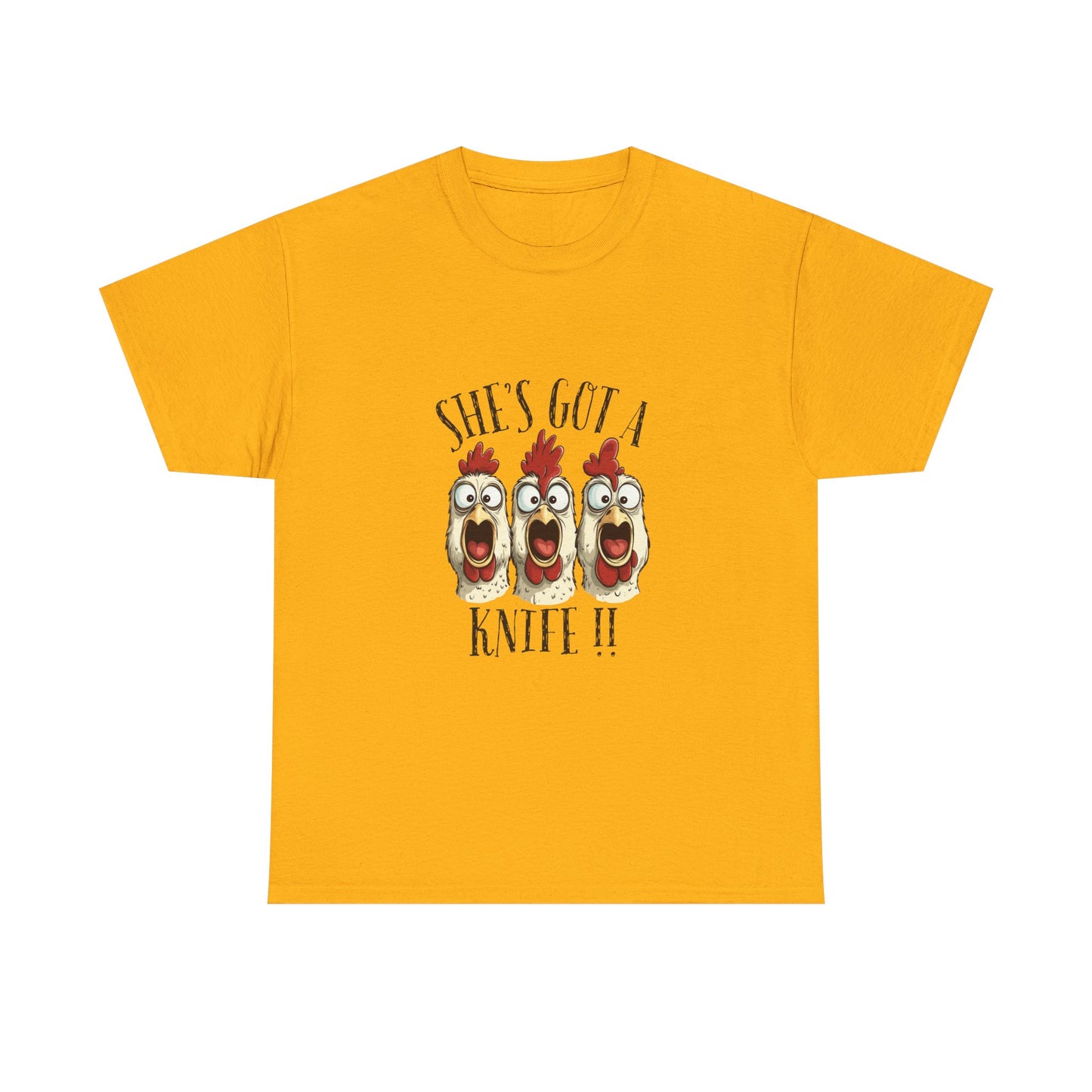 Chicken Choir "She's Got a Knife!!" Tee - Funny Farm Animal Graphic T-Shirt