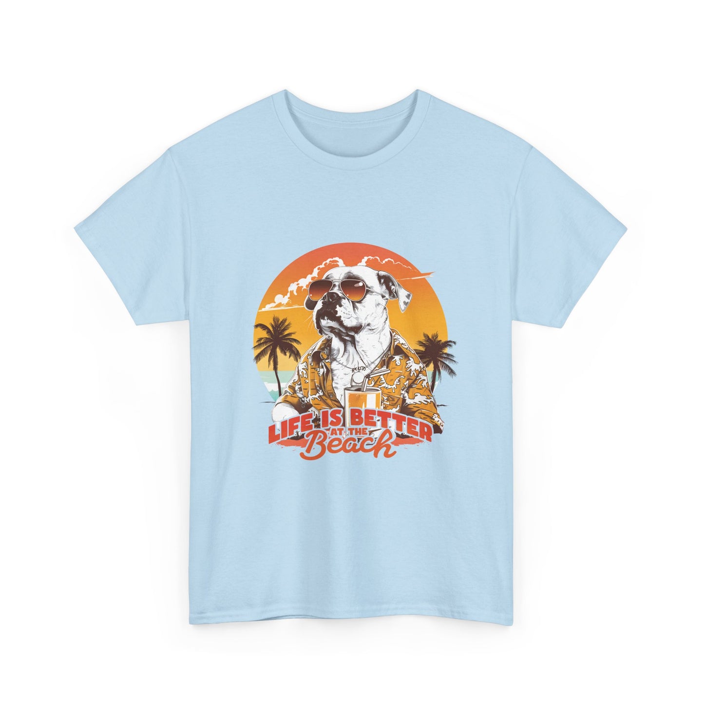 Beach Dog T-Shirt — "Life Is Better at the Beach" Retro Sunset Tee
