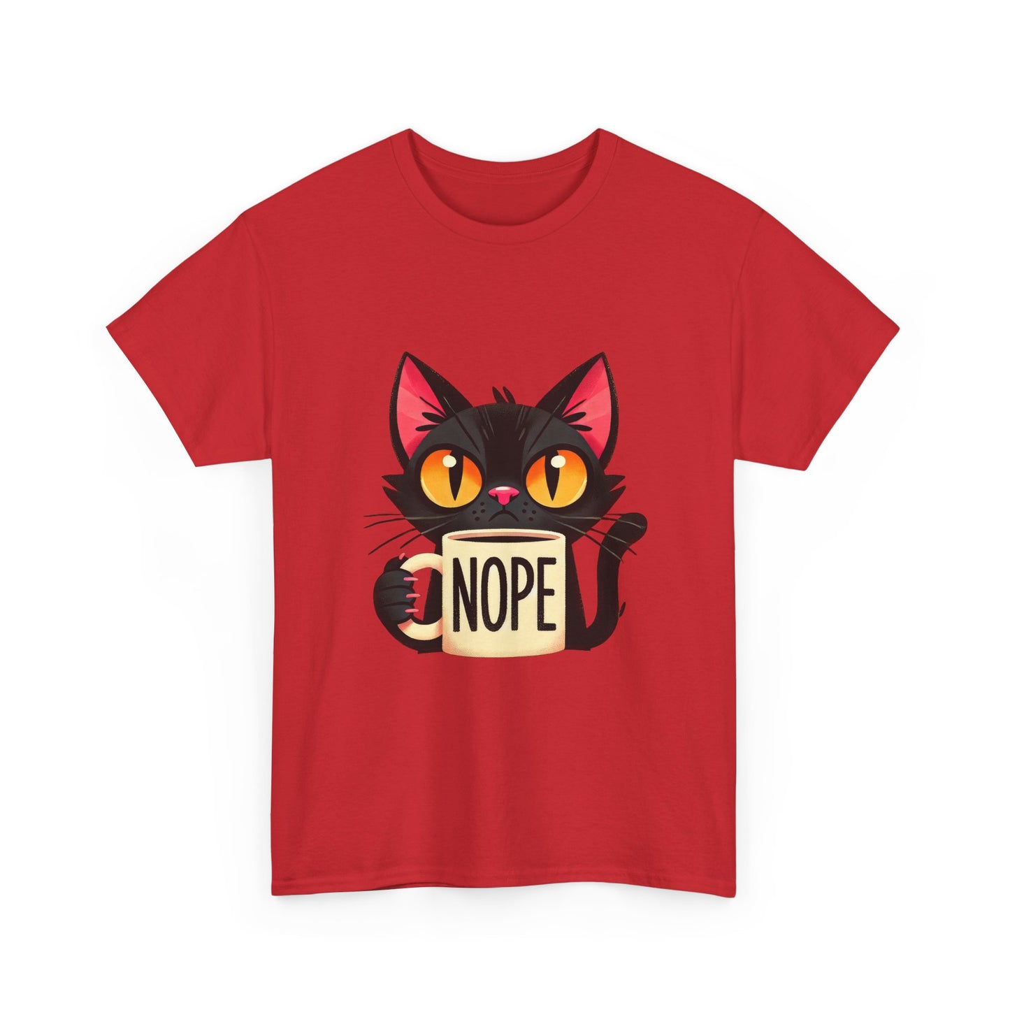 Cat 'Nope' T-Shirt — Cute Black Cat Holding 'NOPE' Mug Graphic Tee