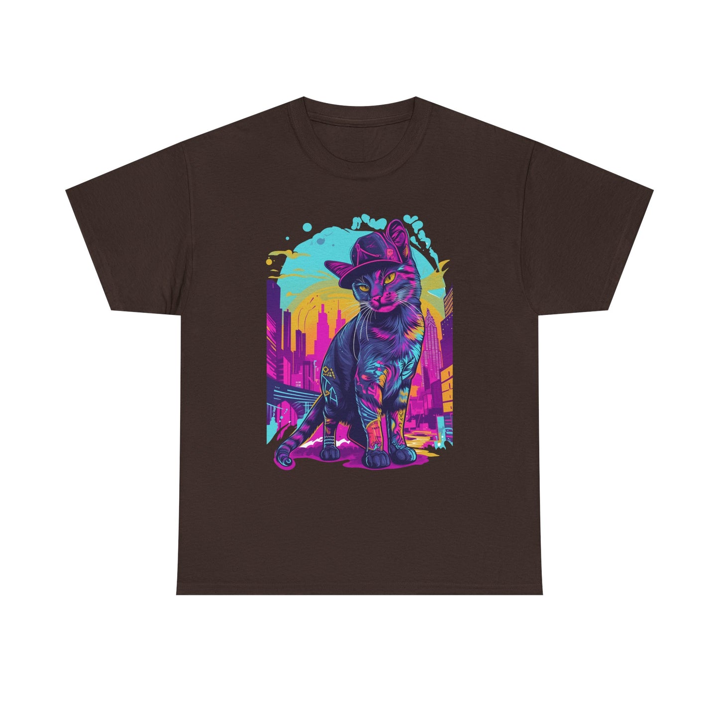 Neon City Cat Tee — Retro Vaporwave Cat T-Shirt