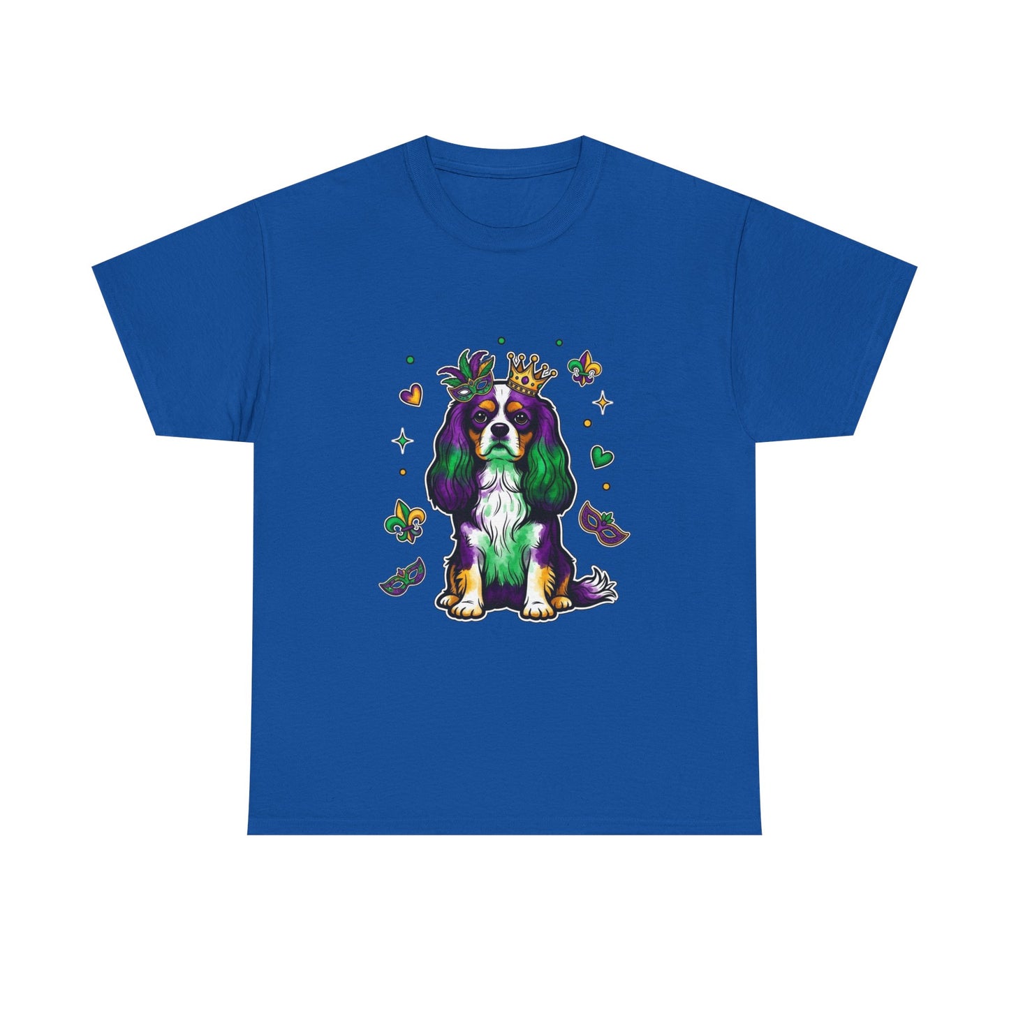 Mardi Gras Cavalier King Charles Dog T‑Shirt — King & Mask Festival Tee