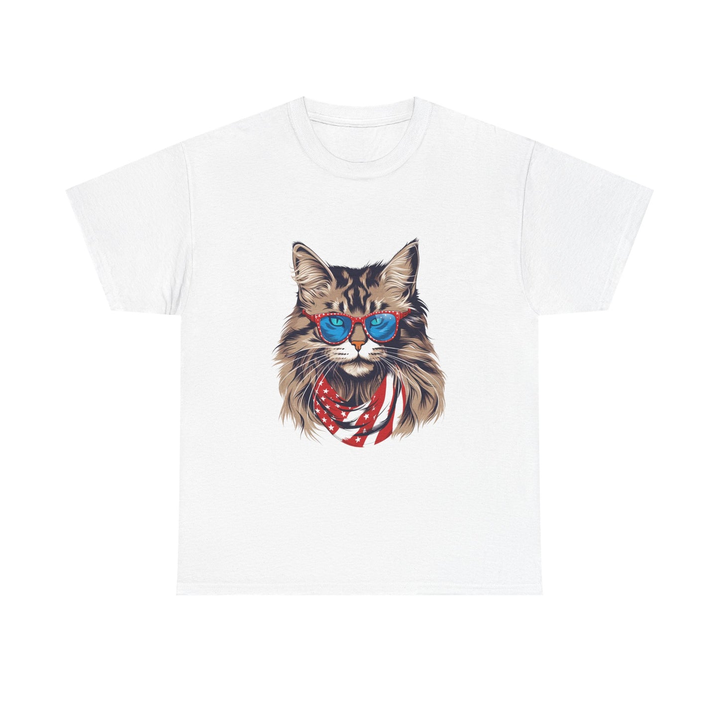 Patriotic Cat Tee — Cat with American Flag Bandana & Sunglasses T-Shirt