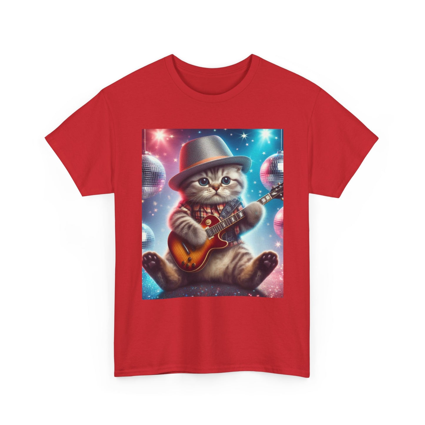 Cat Guitarist T-Shirt — Cute Kitten Playing Electric Guitar Tee