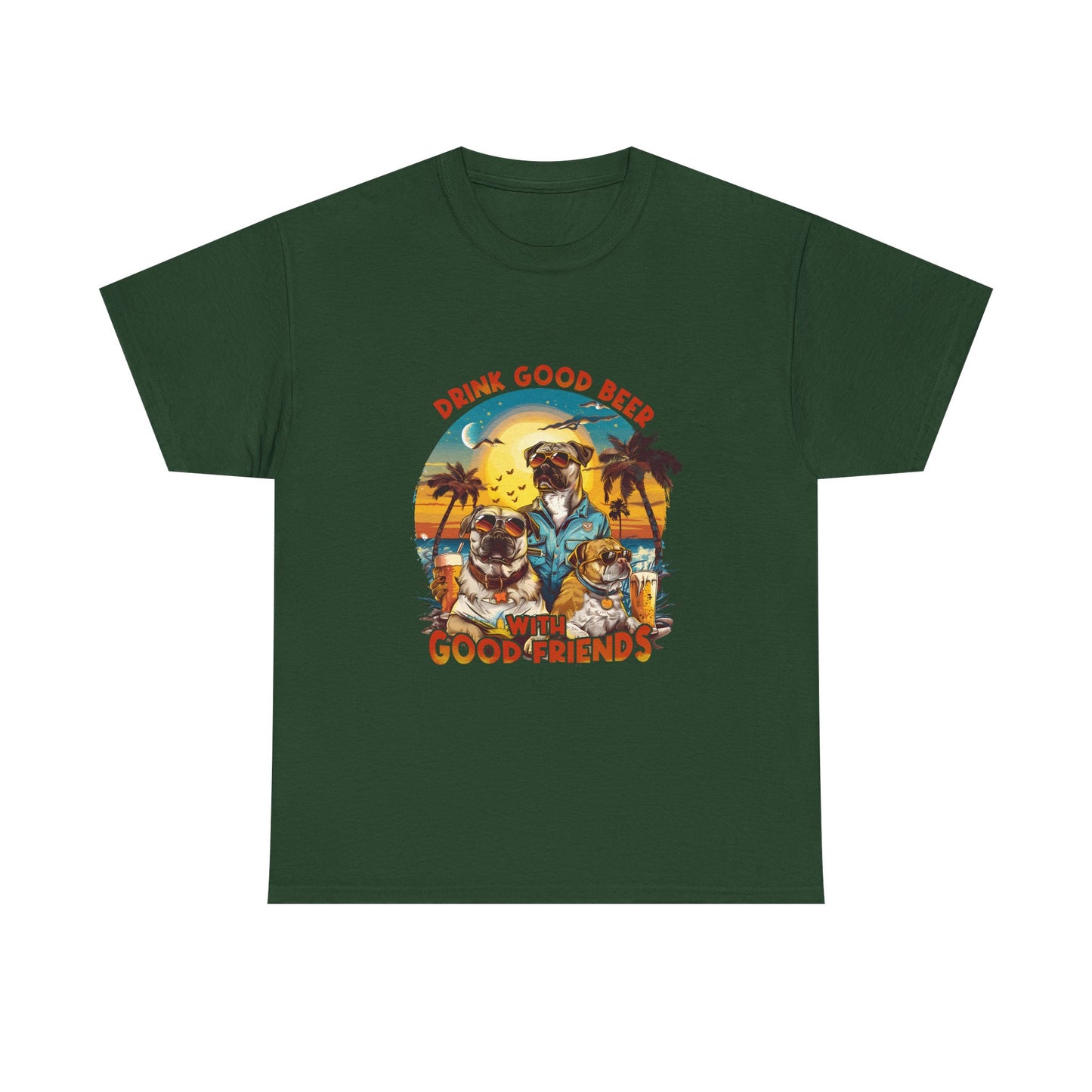 Beer & Pups T-Shirt — "Drink Good Beer with Good Friends" Retro Beach Tee