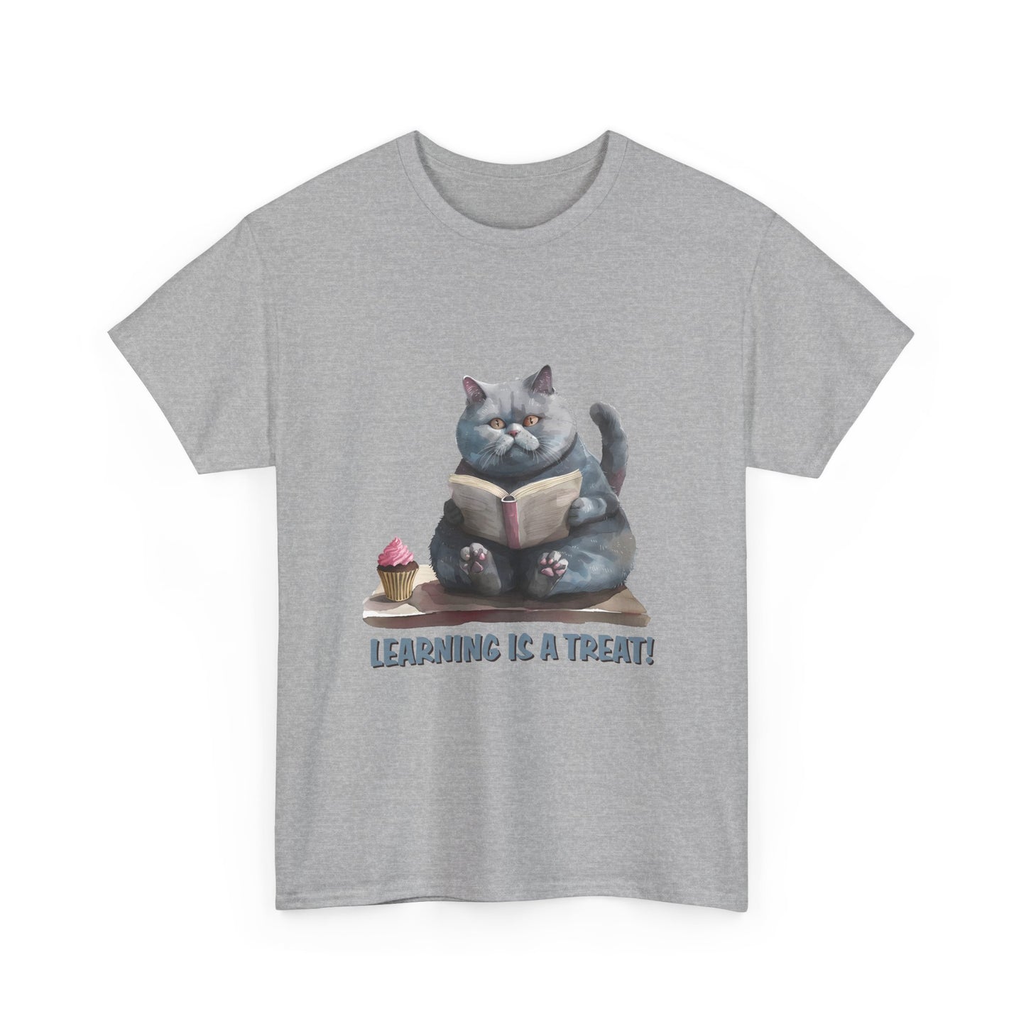 Cat Reading T-Shirt — "Learning Is a Treat" Cute Book Lover Tee