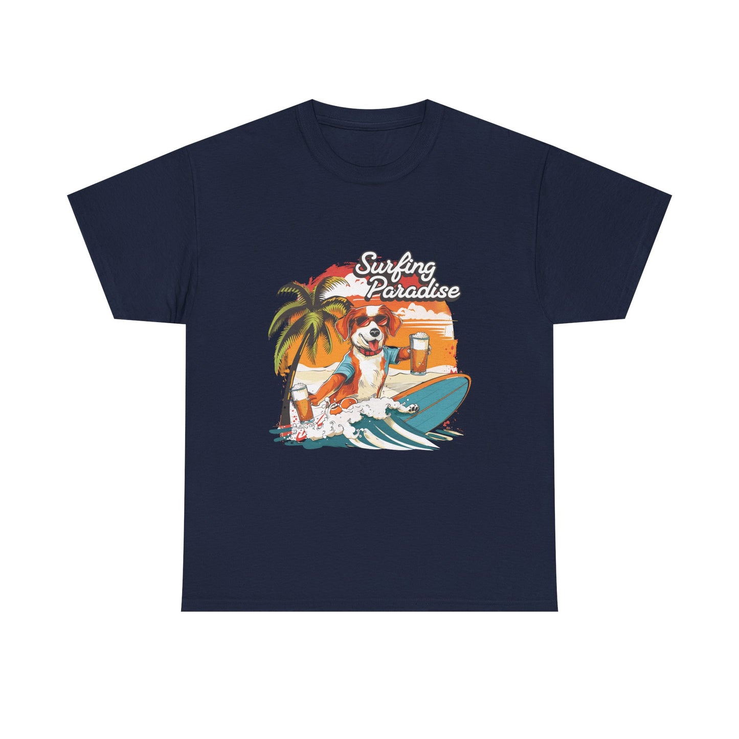 Surfing Paradise Dog T-Shirt – Retro Palm Beach Surf Tee