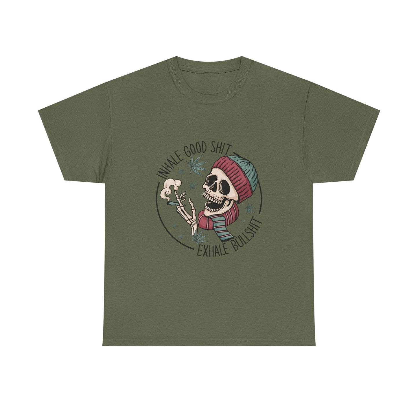 T-Shirt — "Inhale Good Shit, Exhale Bullshit" Skull Cannabis Graphic Tee