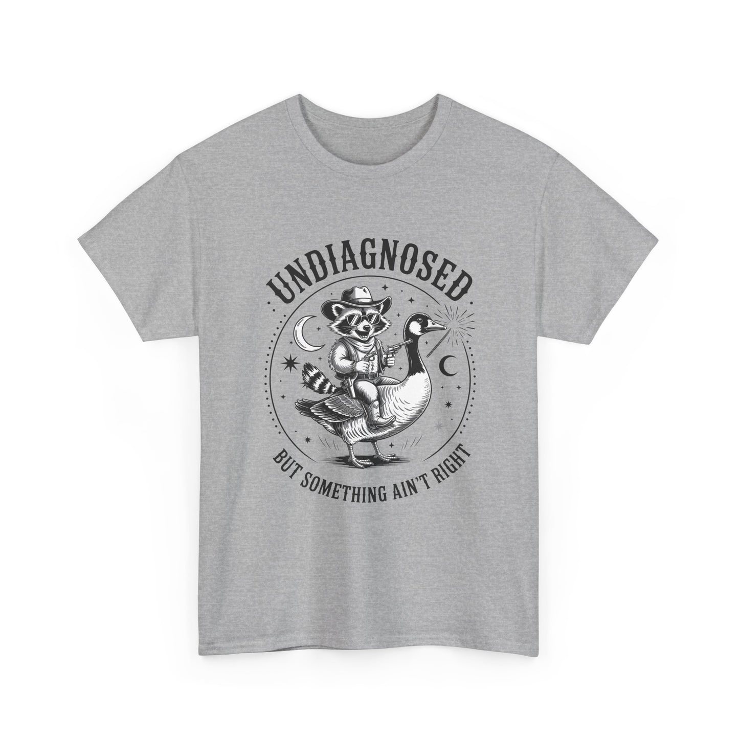 Undiagnosed But Something Ain't Right T-Shirt — Funny Retro Raccoon Riding Goose Tee