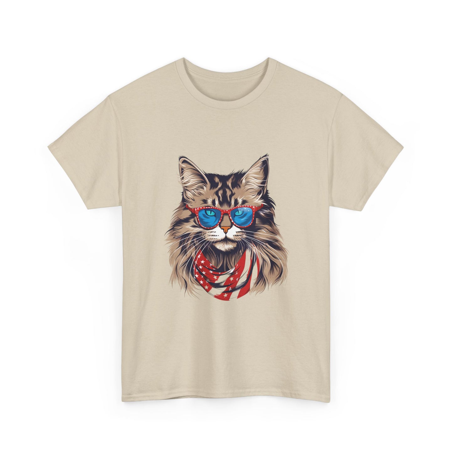 Patriotic Cat Tee — Cat with American Flag Bandana & Sunglasses T-Shirt