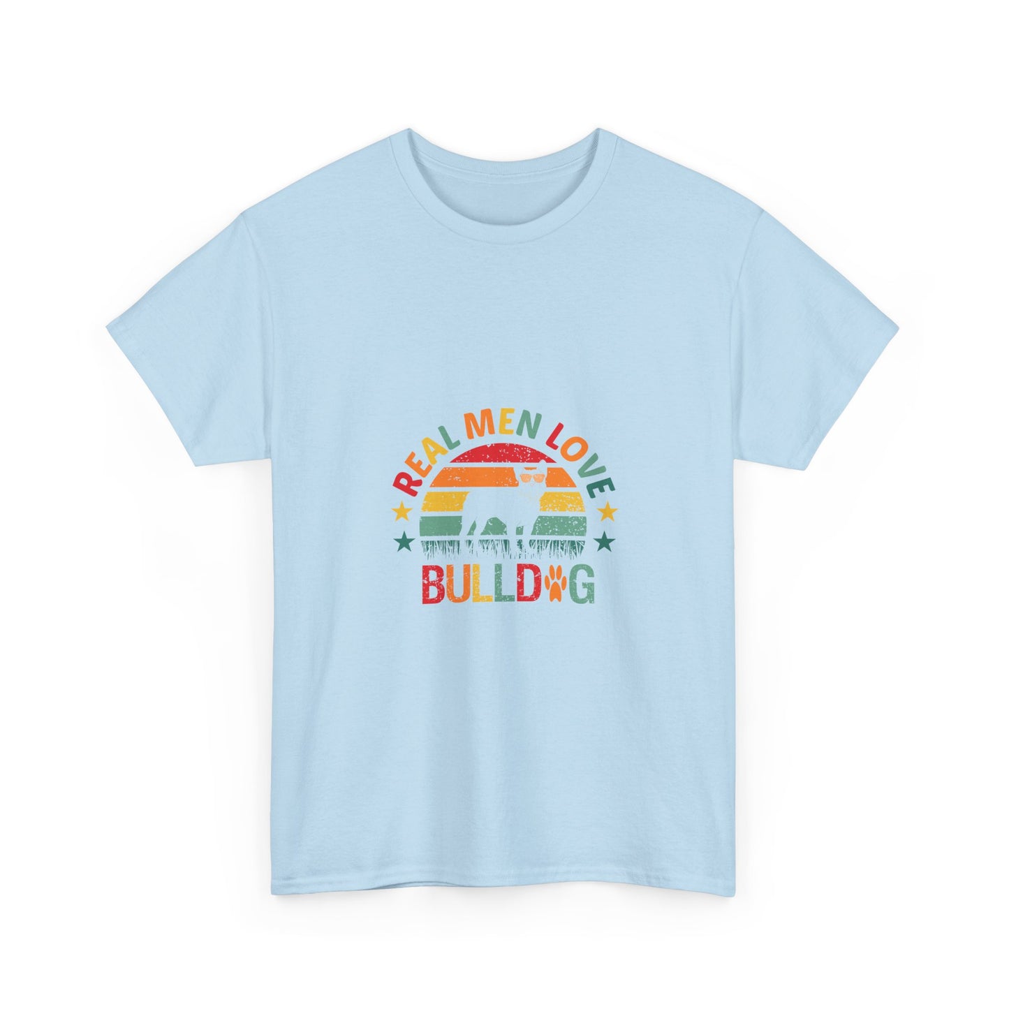 Bulldog T-Shirt — "Real Men Love Bulldog" Retro Rainbow Graphic Tee
