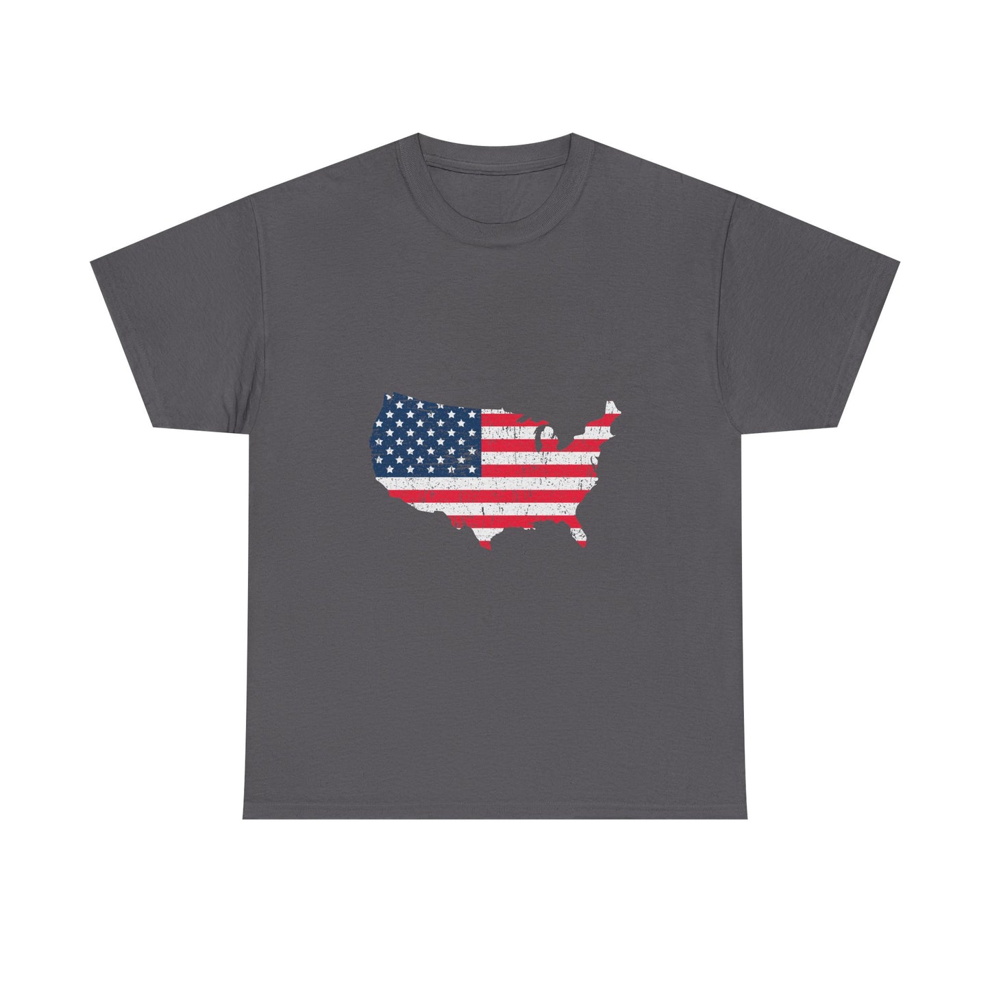 USA Flag Map T-Shirt — Distressed American Flag Outline Tee