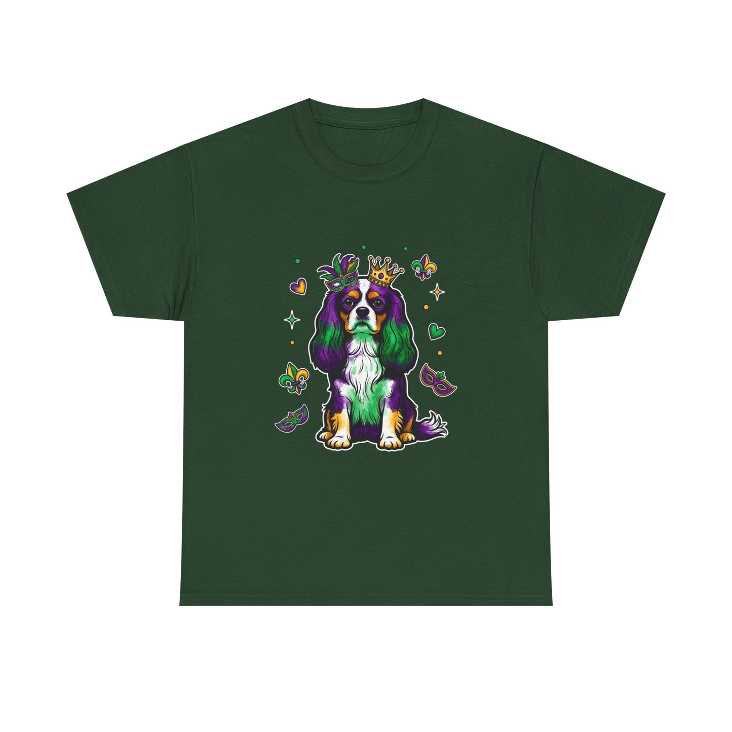 Mardi Gras Cavalier King Charles Dog T‑Shirt — King & Mask Festival Tee